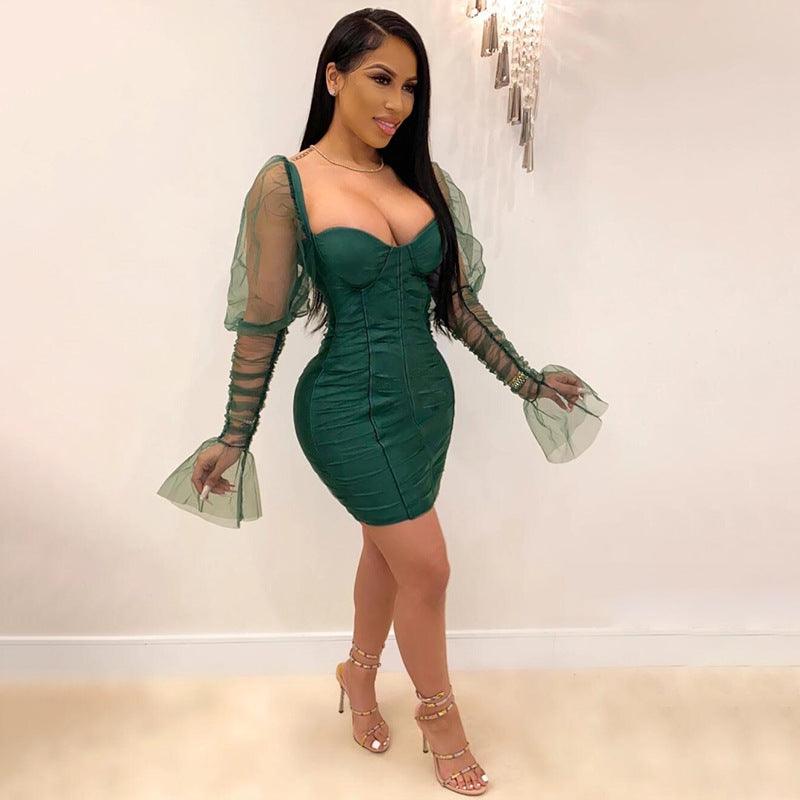 Mesh long sleeve dress