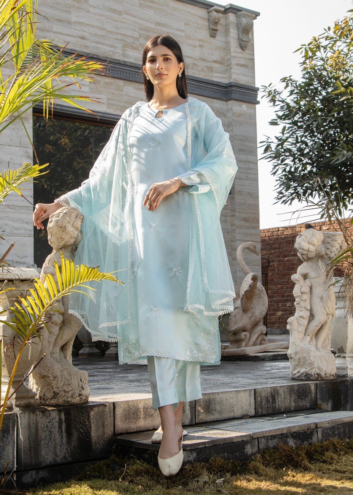 poly silk Kurta Set in Ice blue