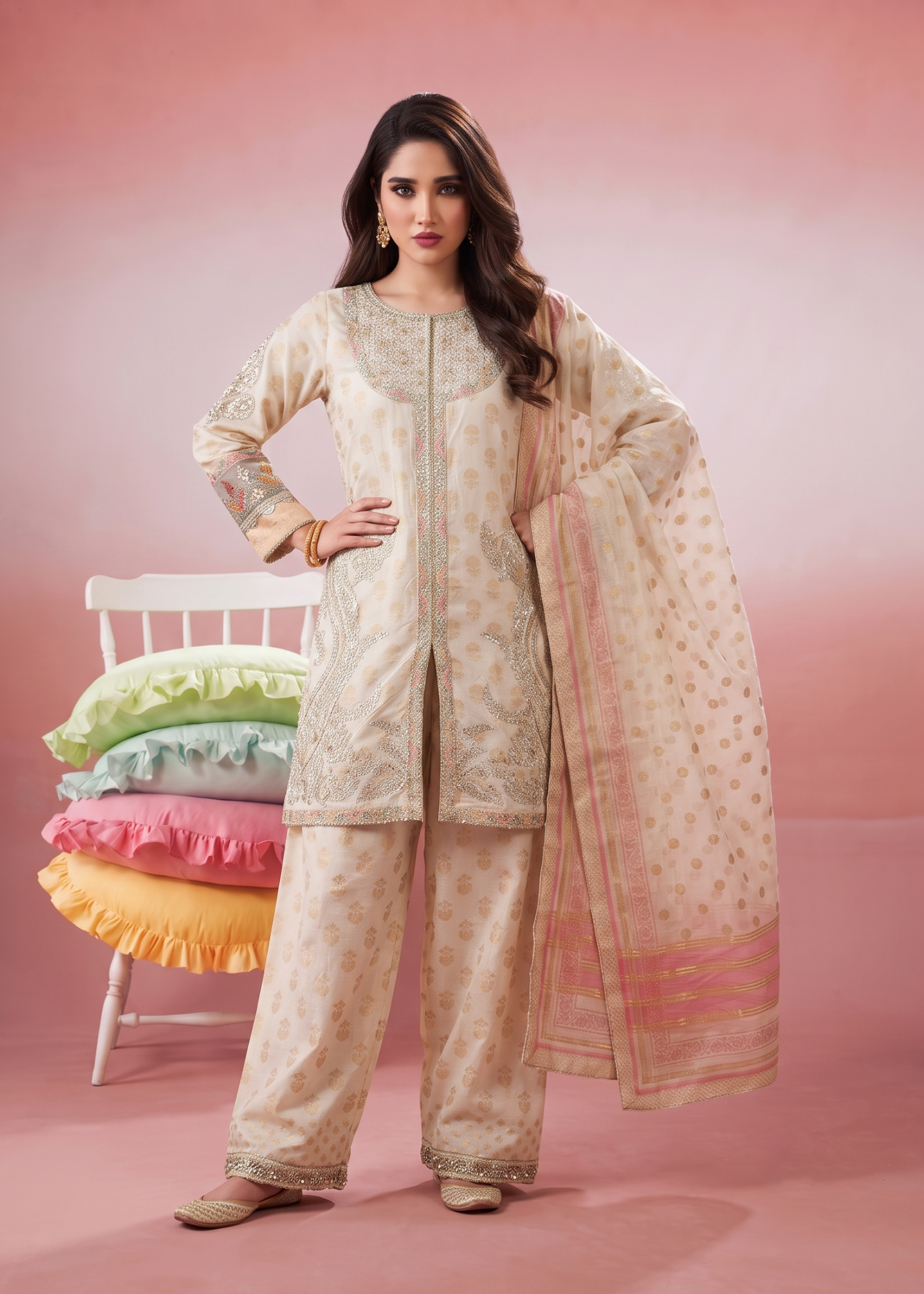 lawn Kurta Set in Ivory