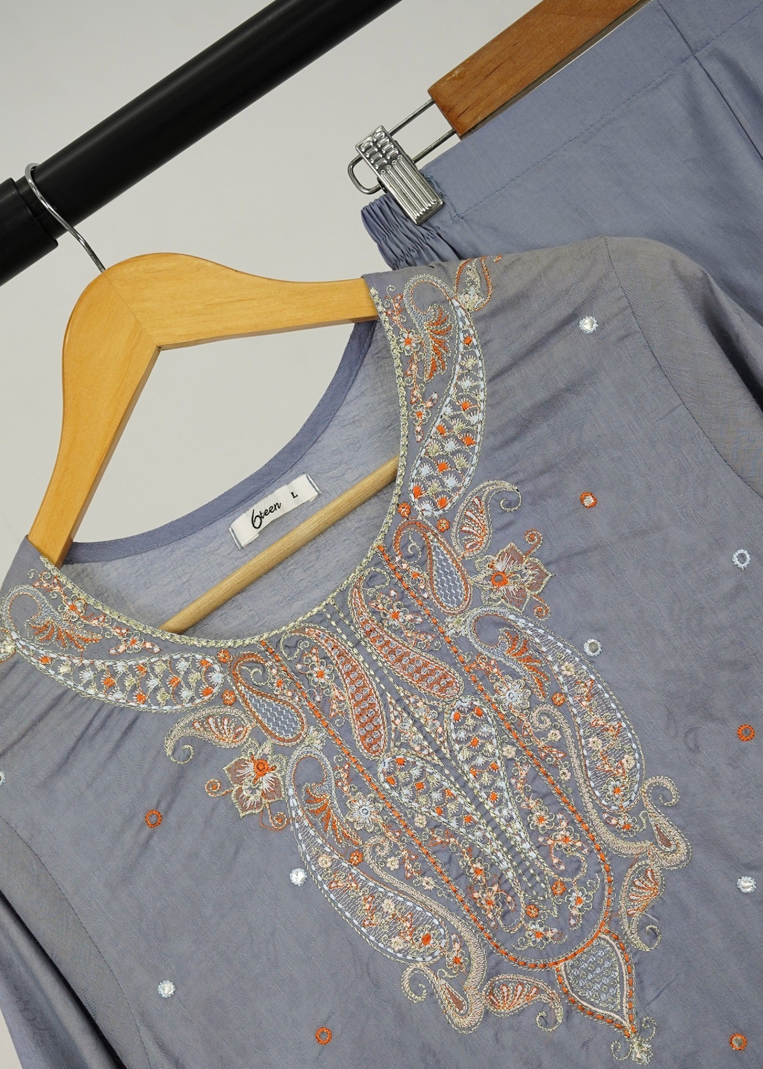 lawn Kurta Set in Pastel grey