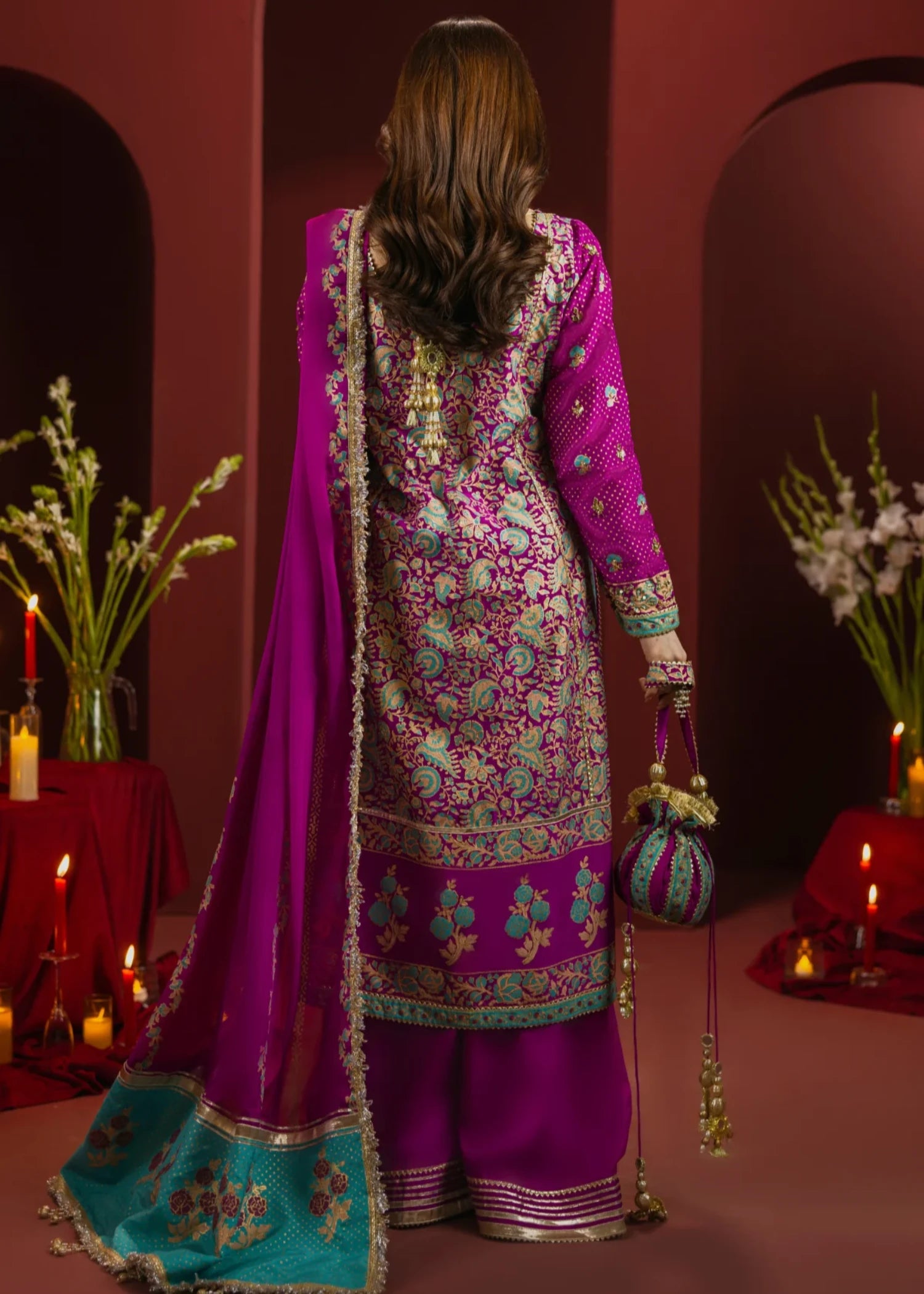 raw silk Unstitched in Magenta