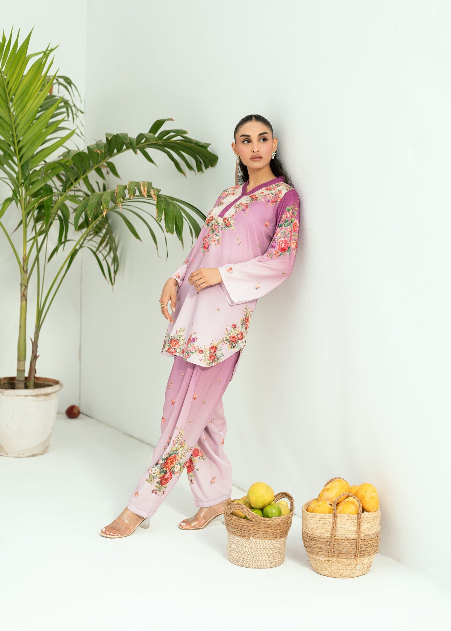 blended cambric Co Ord Sets in Bright lavender
