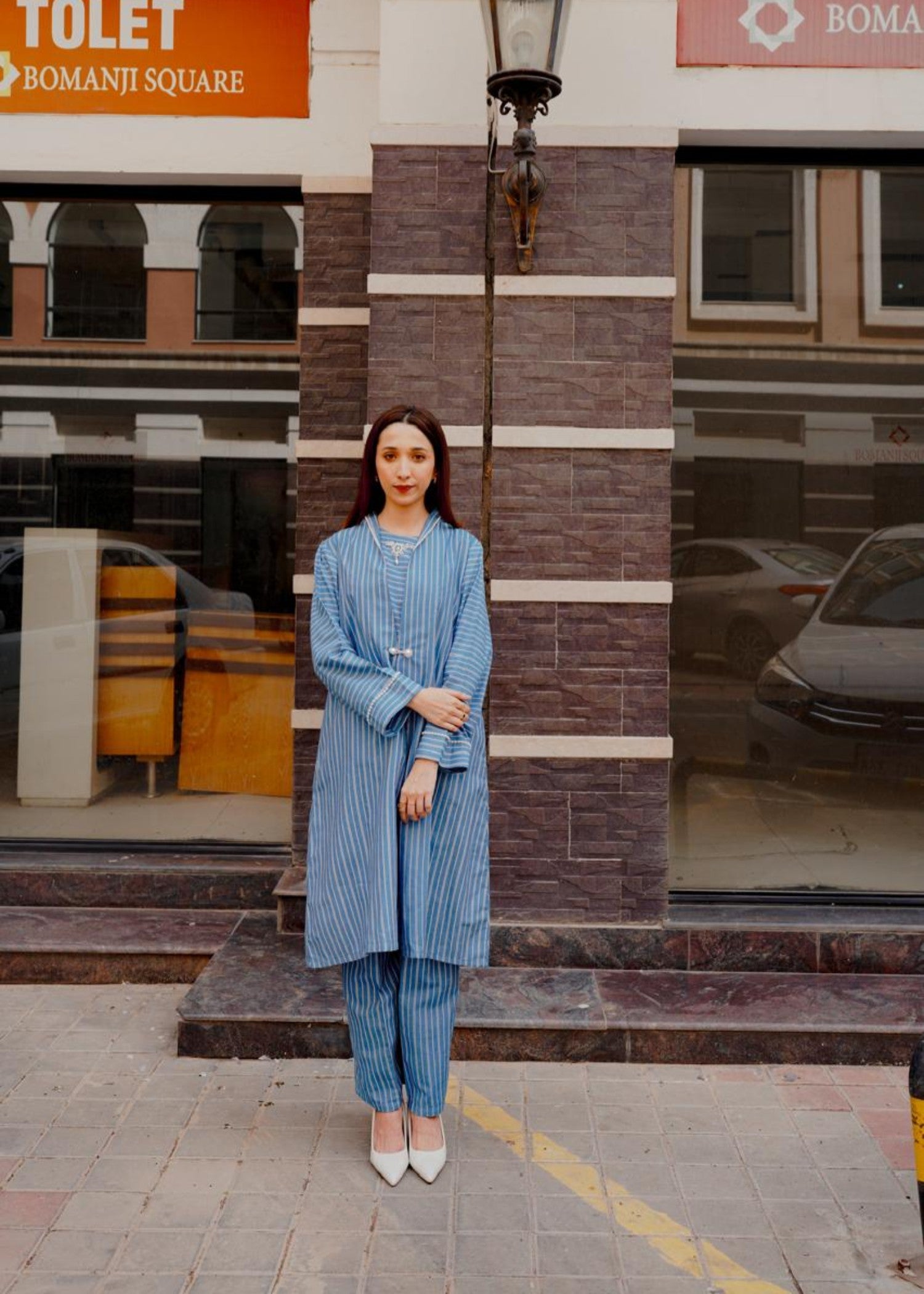 denim-like chambray Gown in Light blue