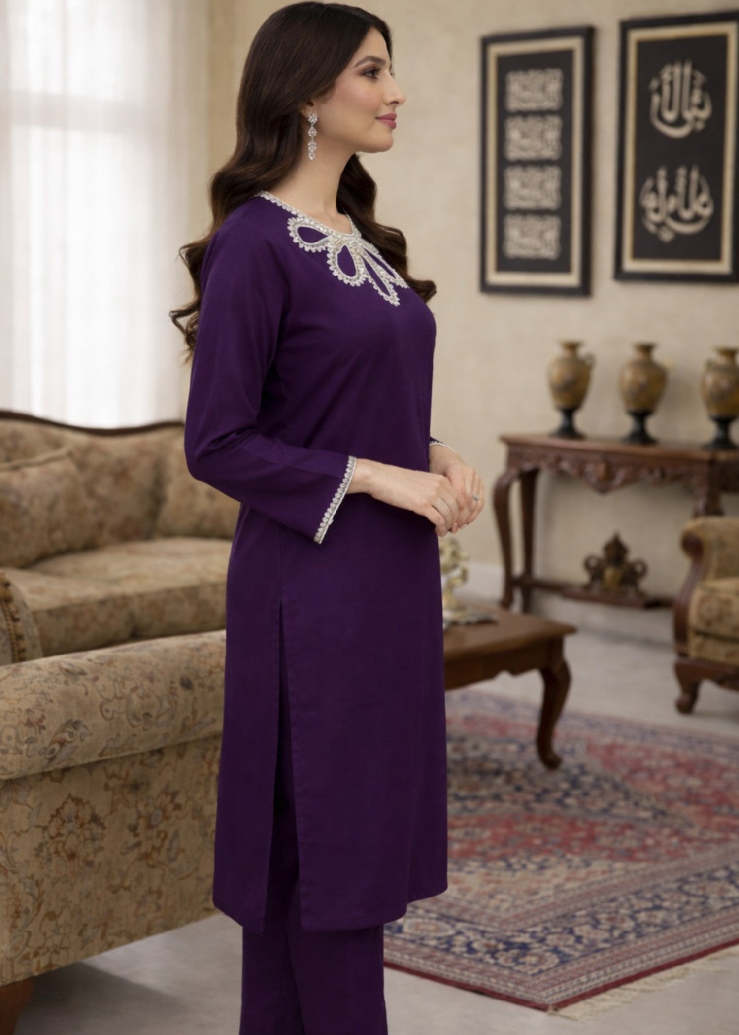 georgette Kurta Set in Purple