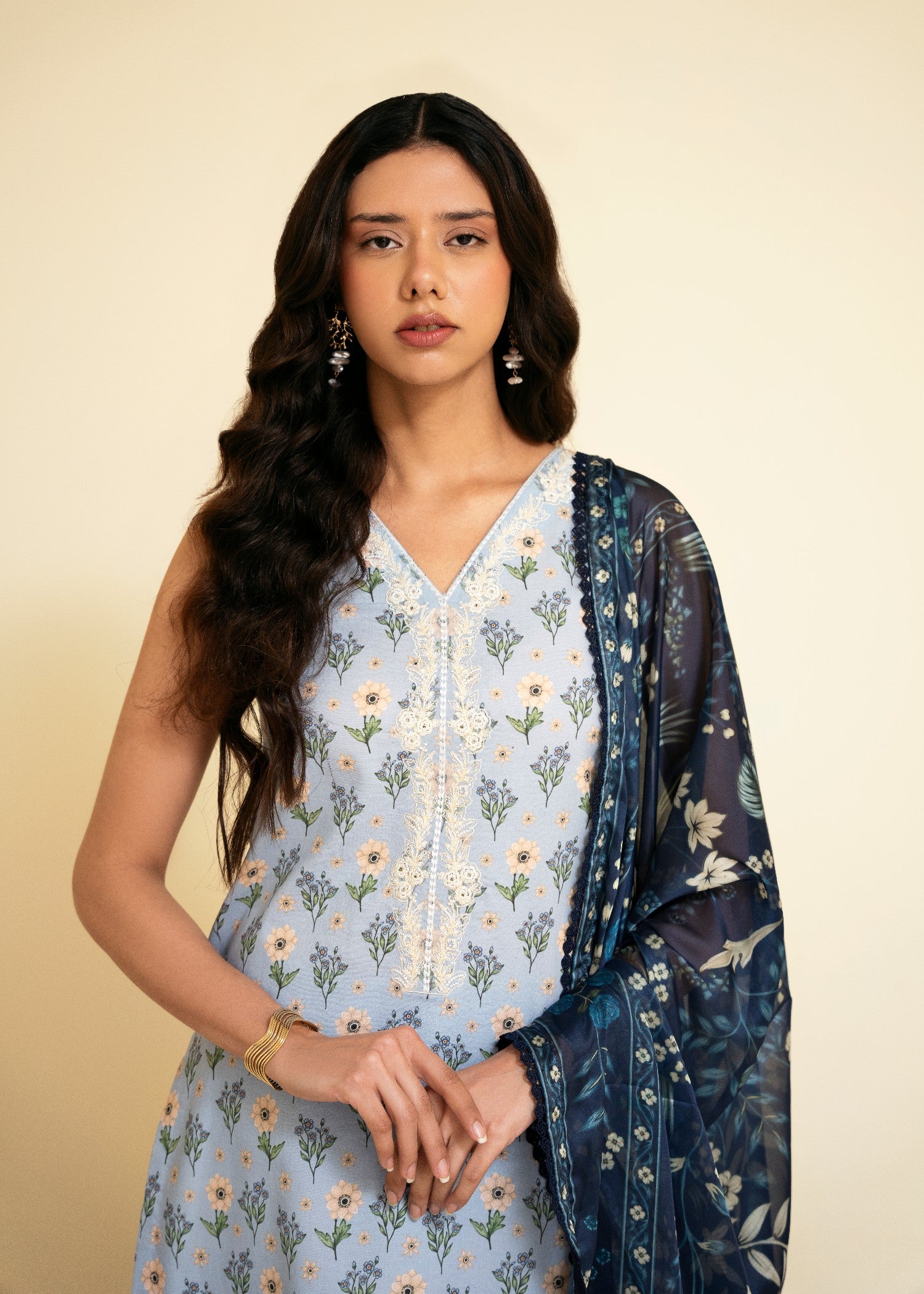 pure cotton Unstitched in Sky blue