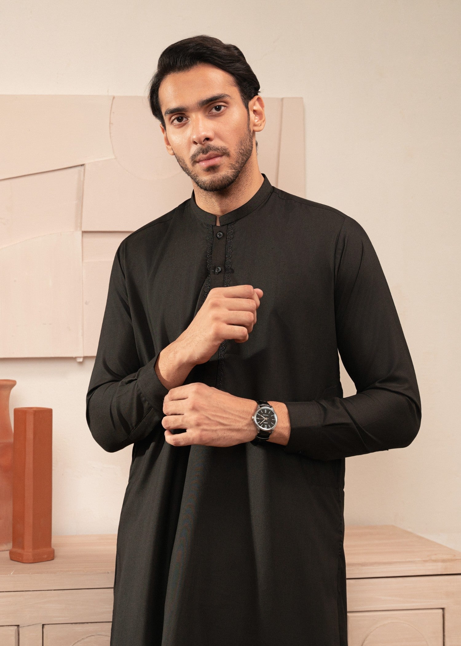 wash & wear Shalwar Kameez in Black by Buraq