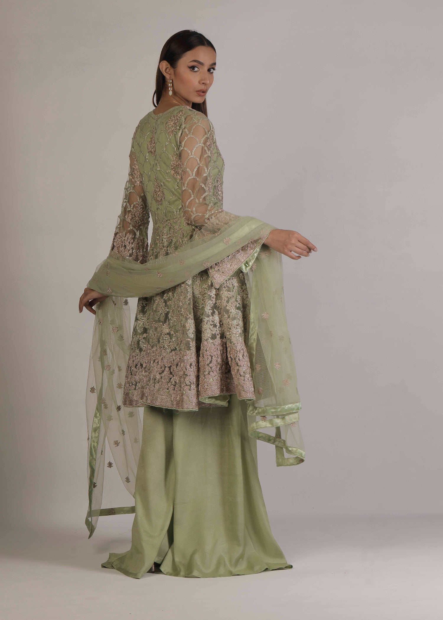 net Peplum in Pistachio green