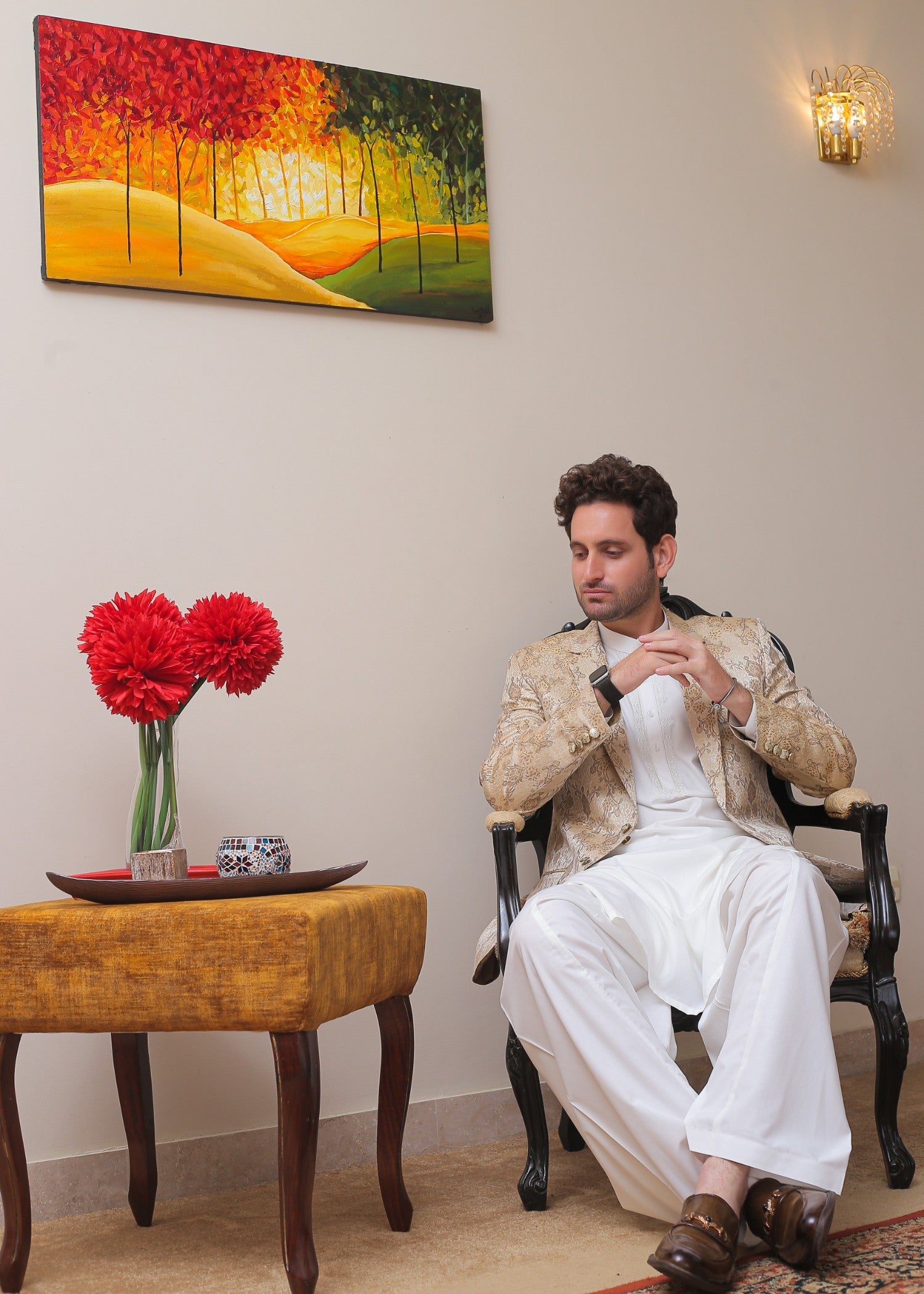 banarsi silk Prince Coat in Beige