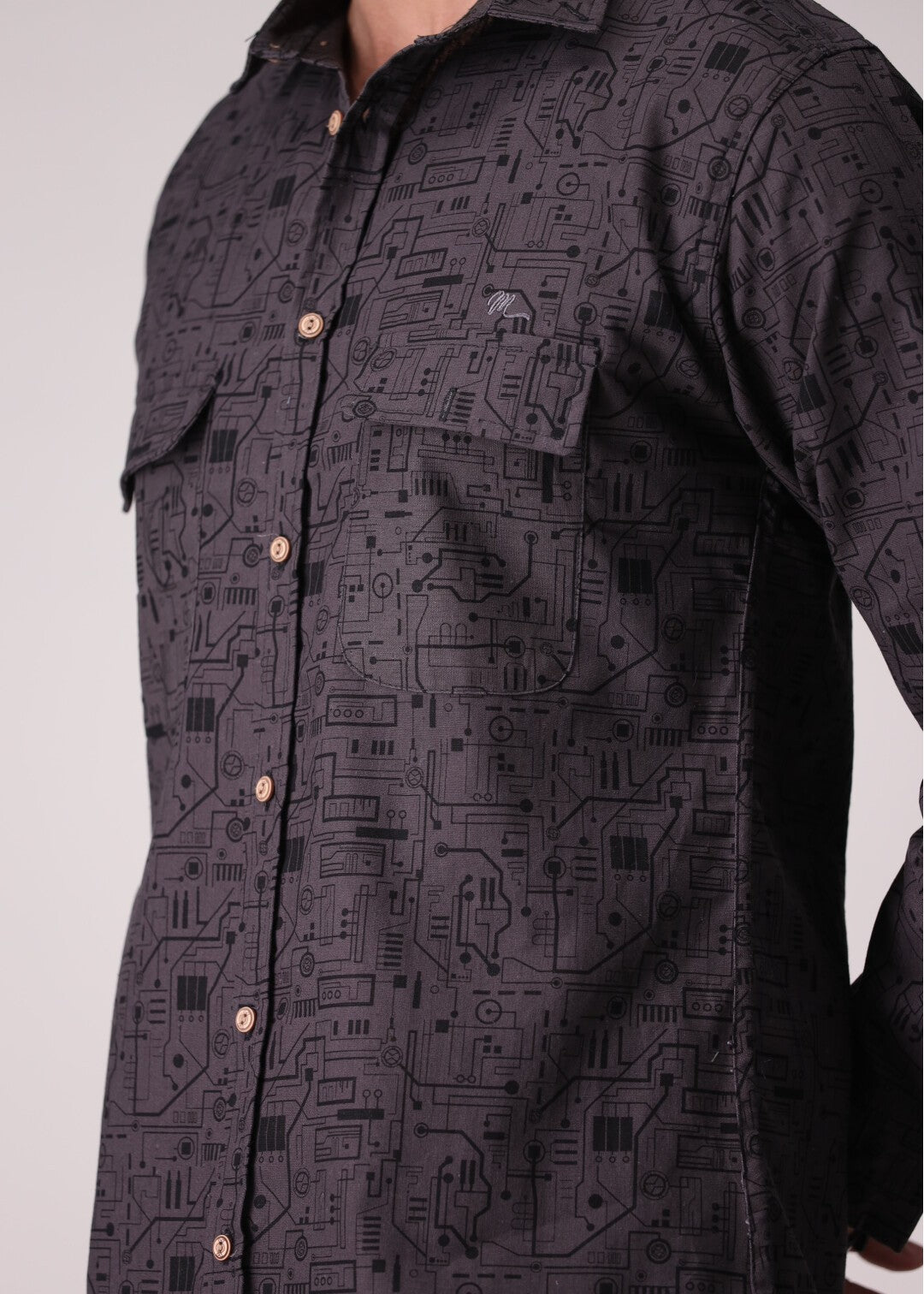 flannel Casual Shirt in Charcoal black