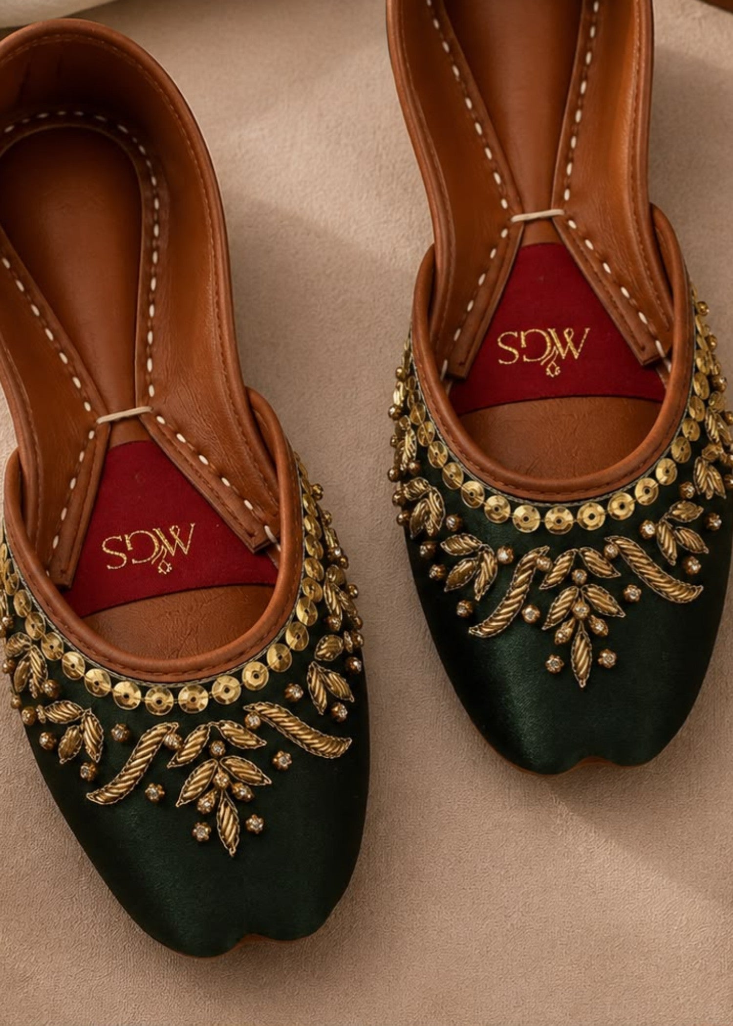Khussa in Green by - High Quality Women Khussa FXV1536