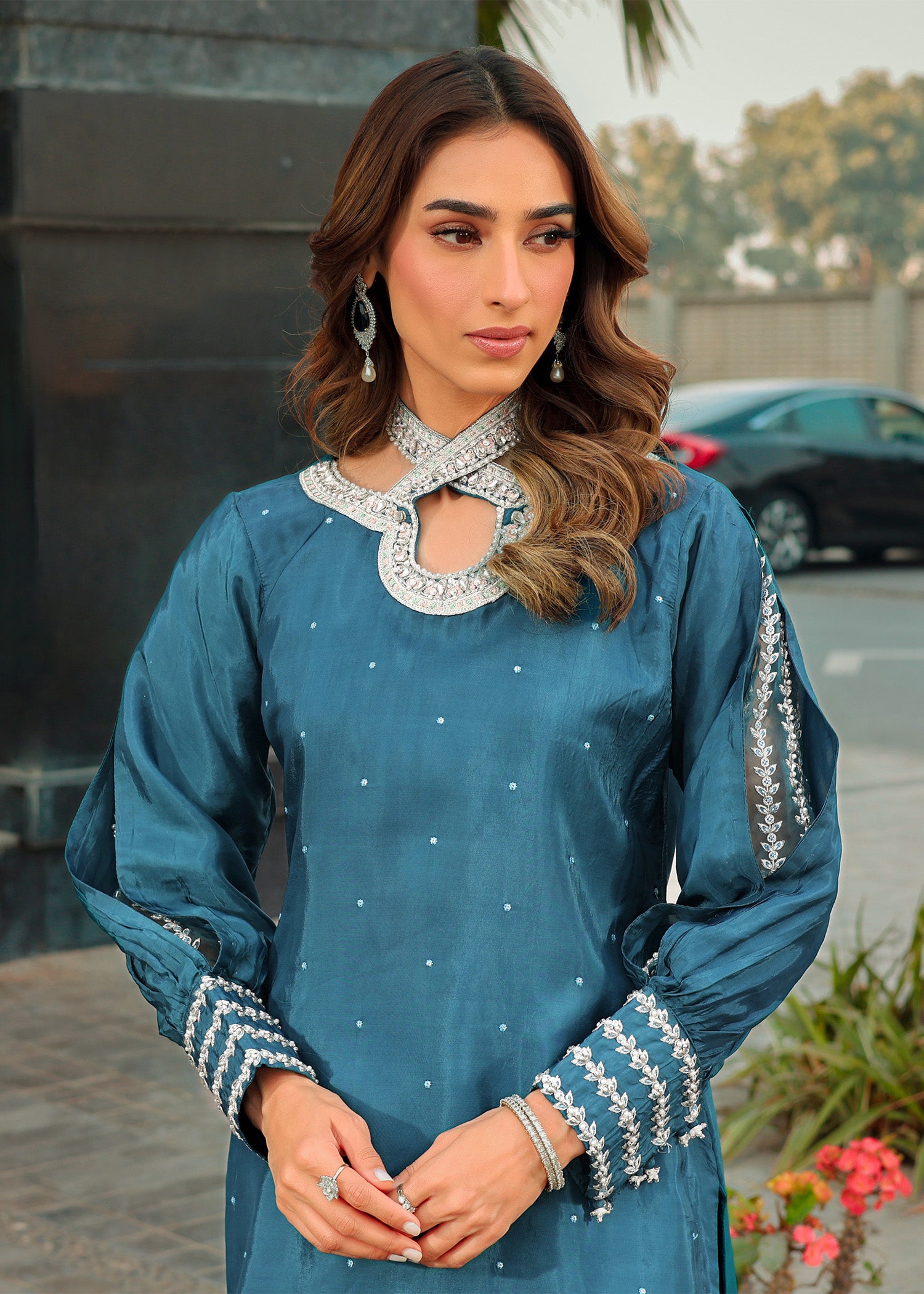 silk Kurta Set in Royal blue