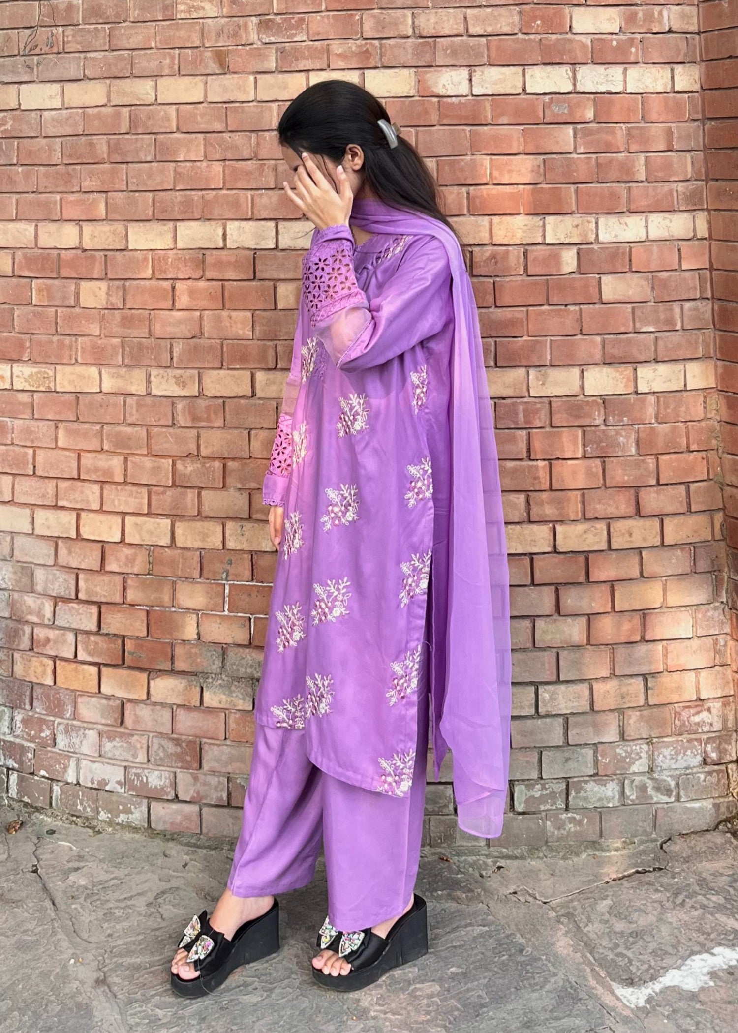 linen Kurta Set in Electric purple