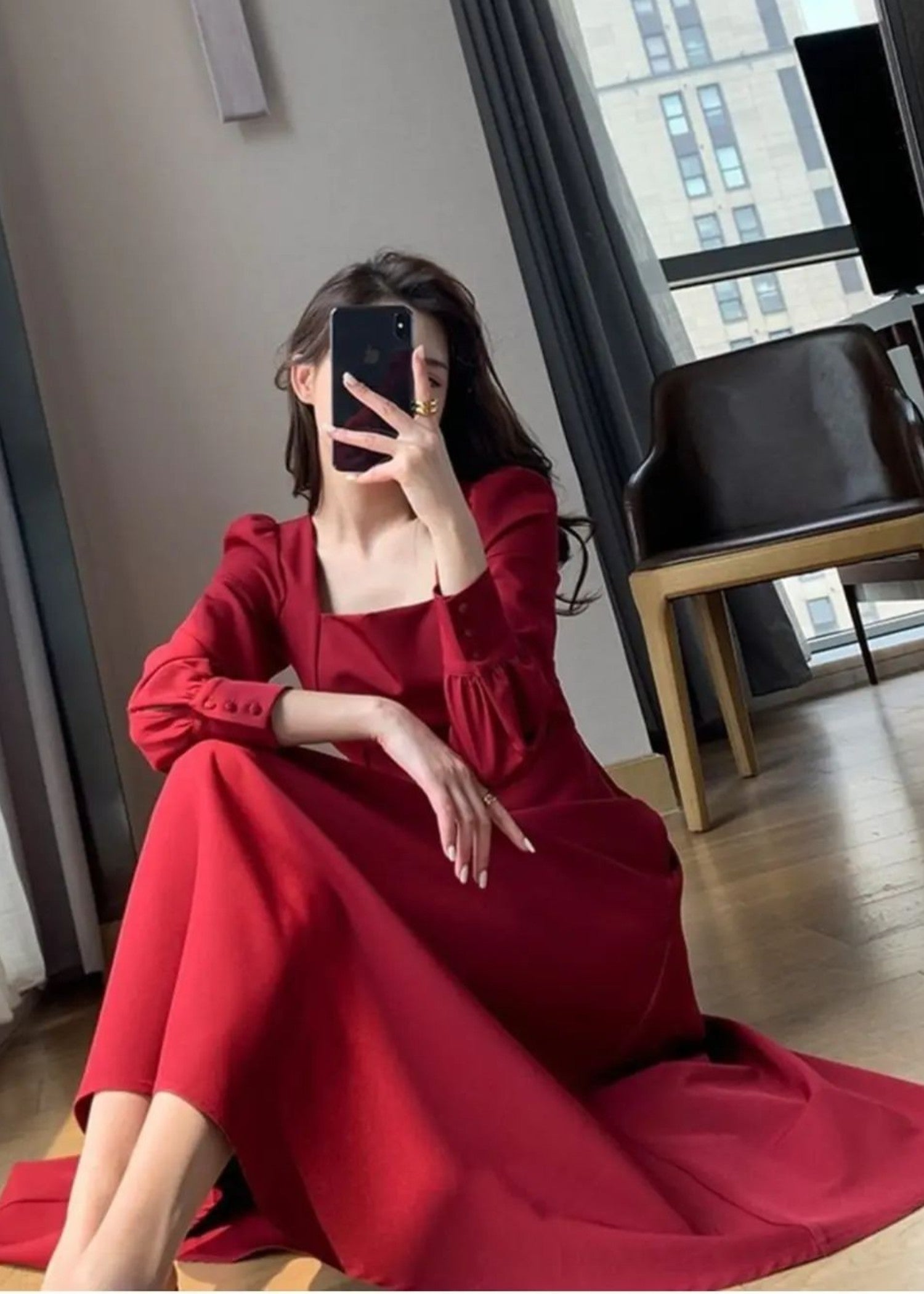 georgette Frock in Red