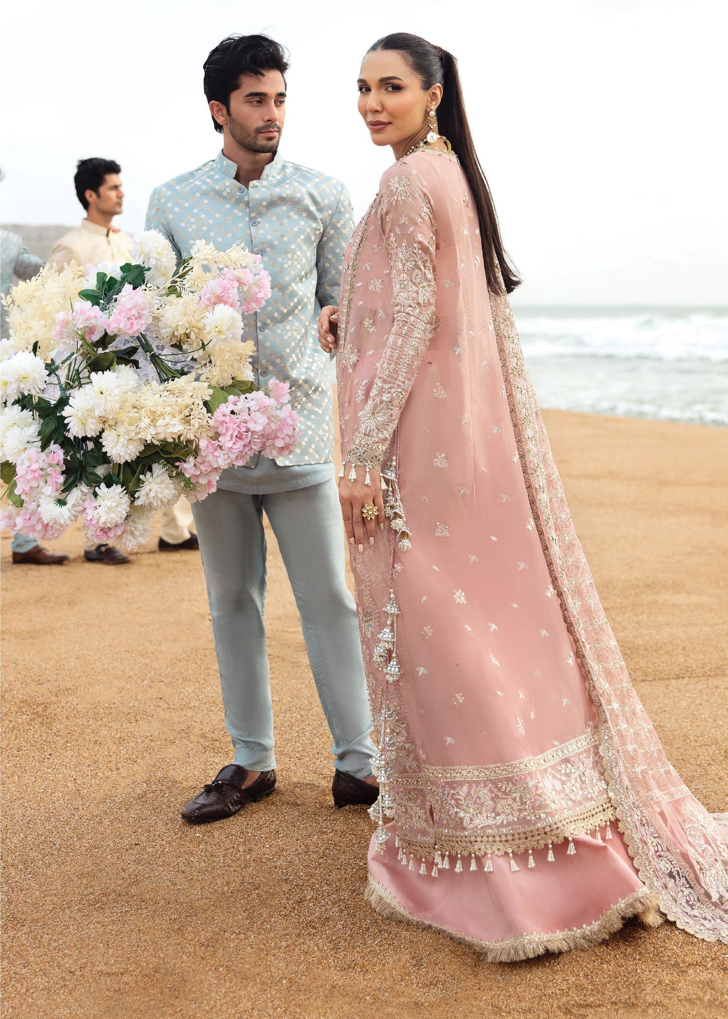 tissue Kurta Set in Pink