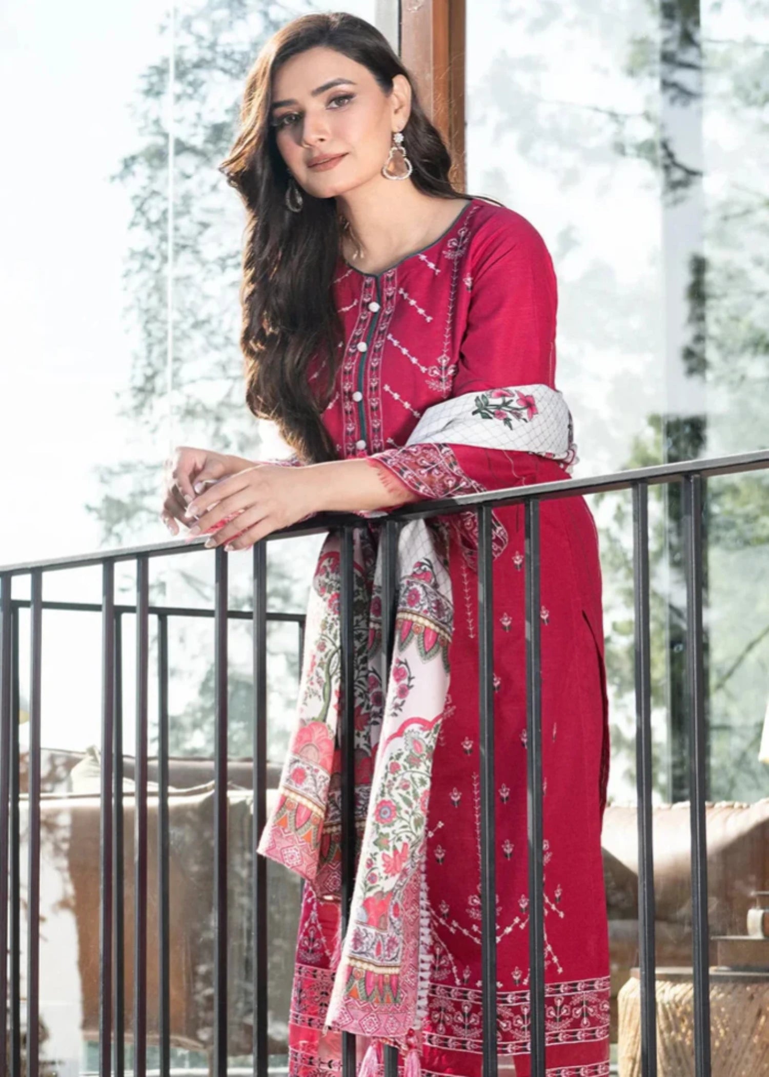 khaddar Unstitched in Maroon