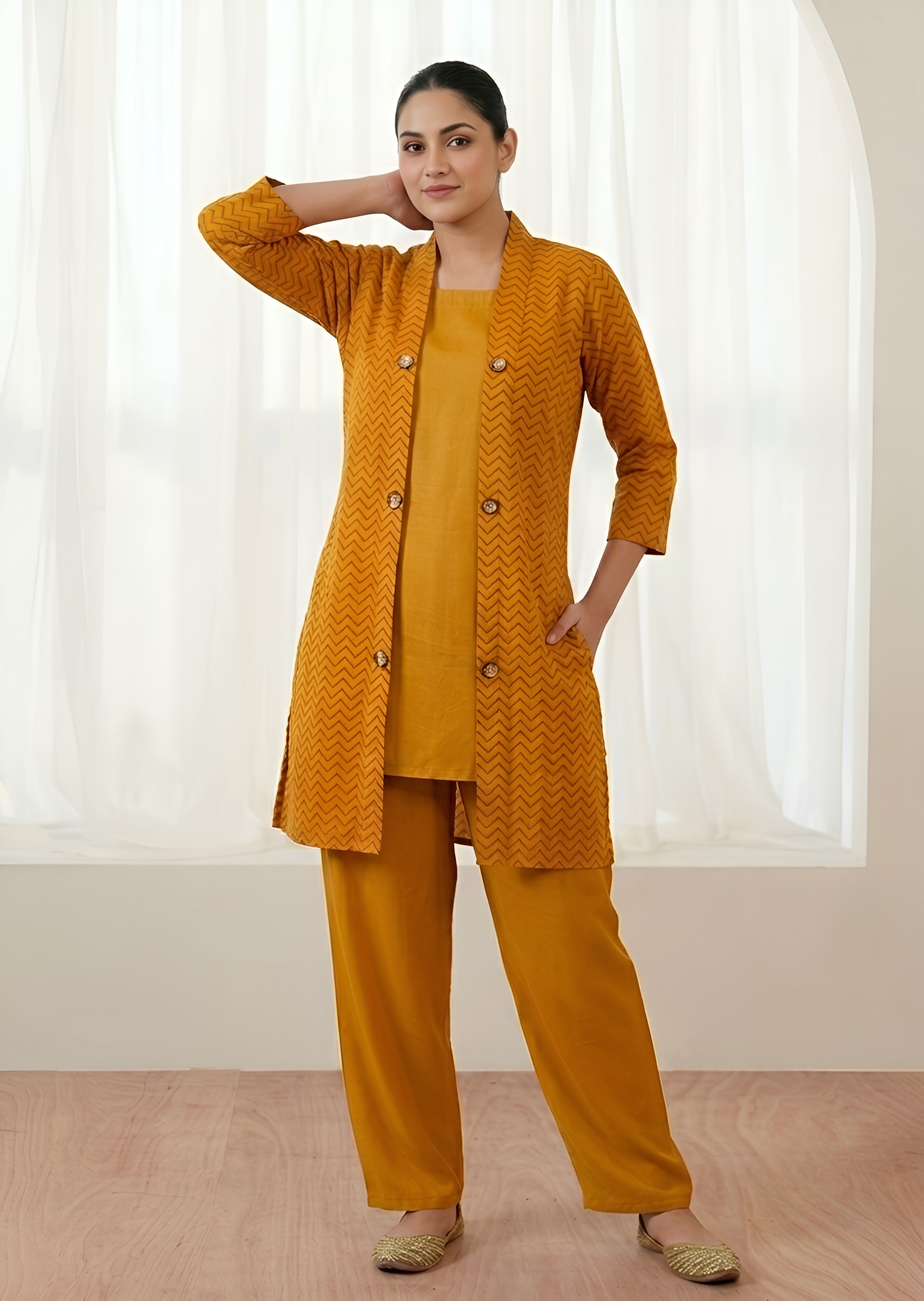 linen Gown in Mustard