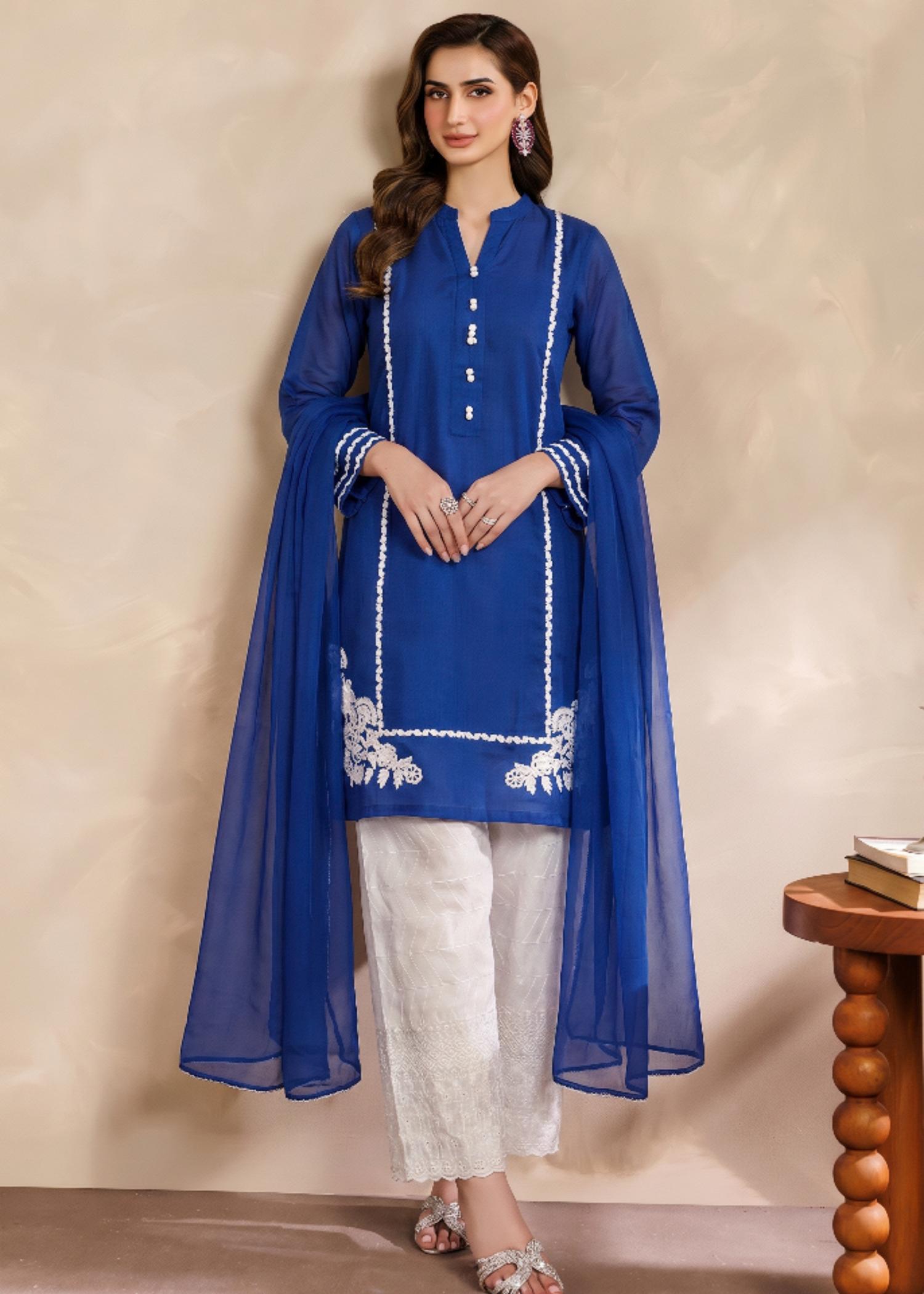 linen Kurta Set in Royal blue