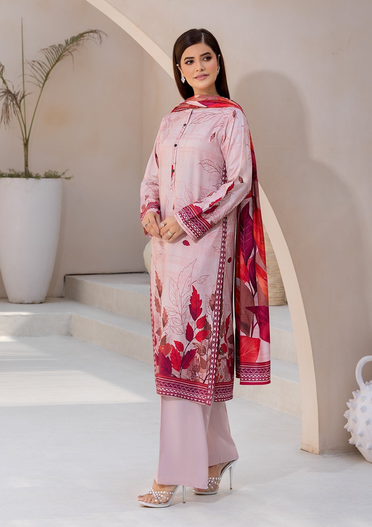 linen Kurta Set in Pastel pink