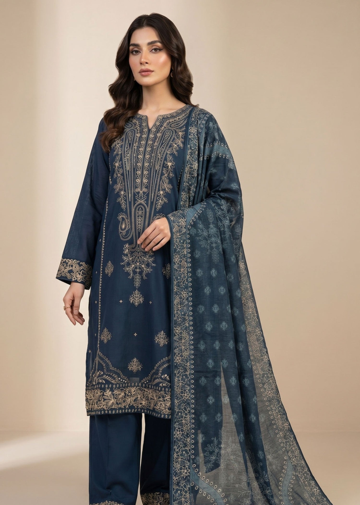 cotton dobby Kurta Set in Aegean blue