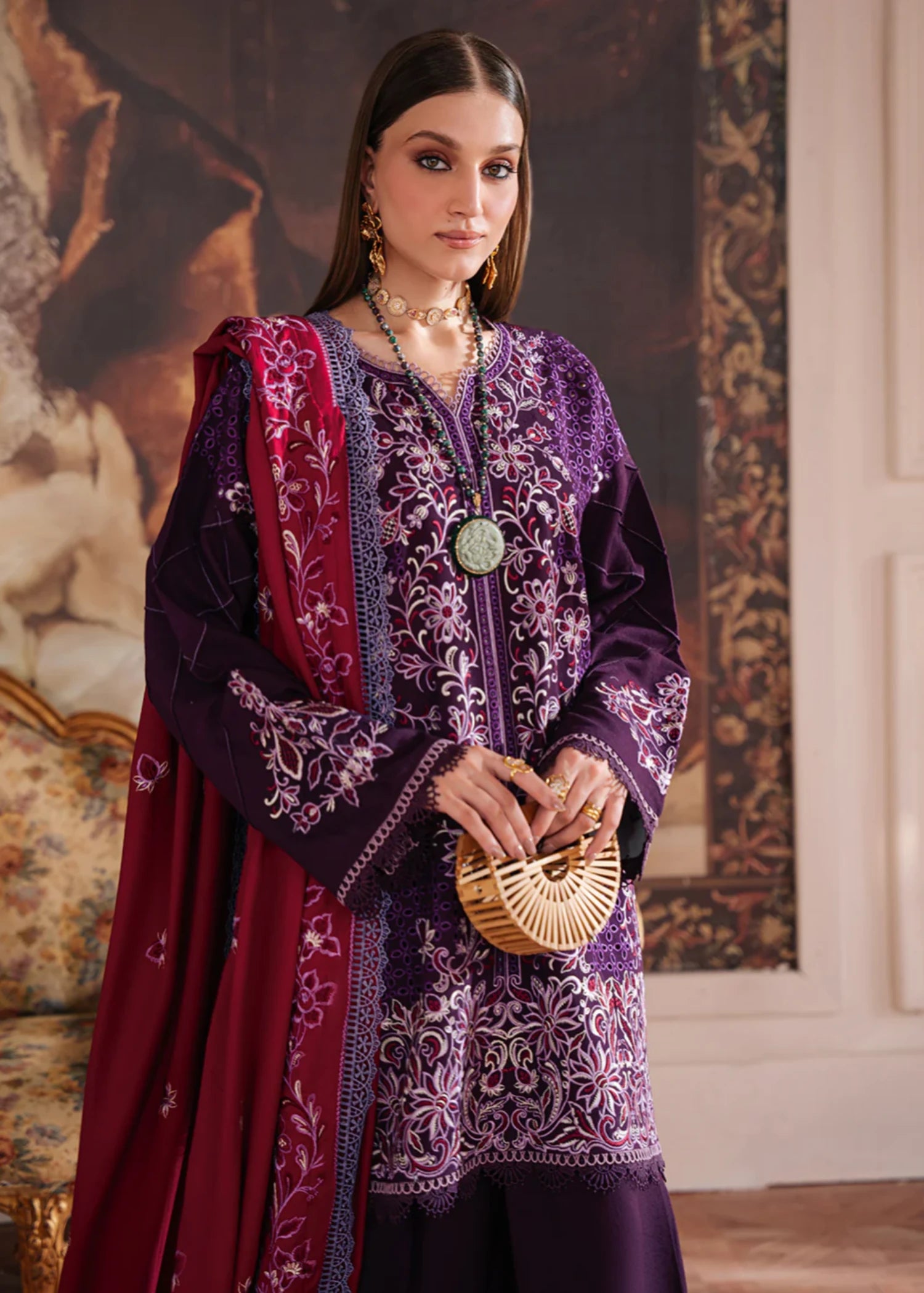 karandi Unstitched in Purple