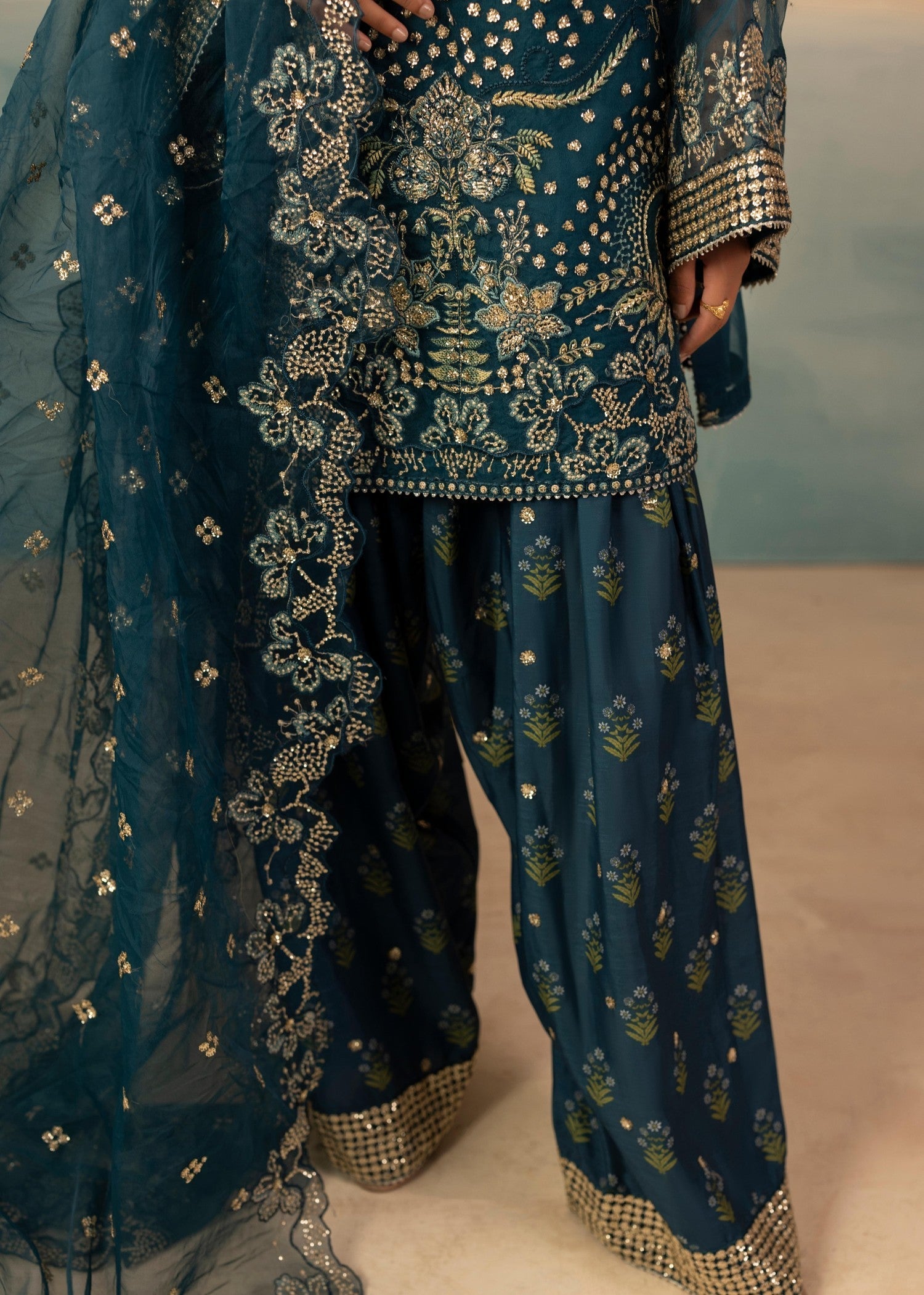 organza Kurta Set in Teal