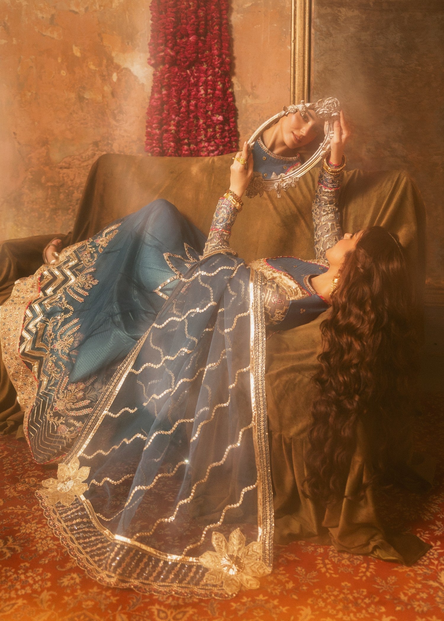 organza Pishwas in Blue