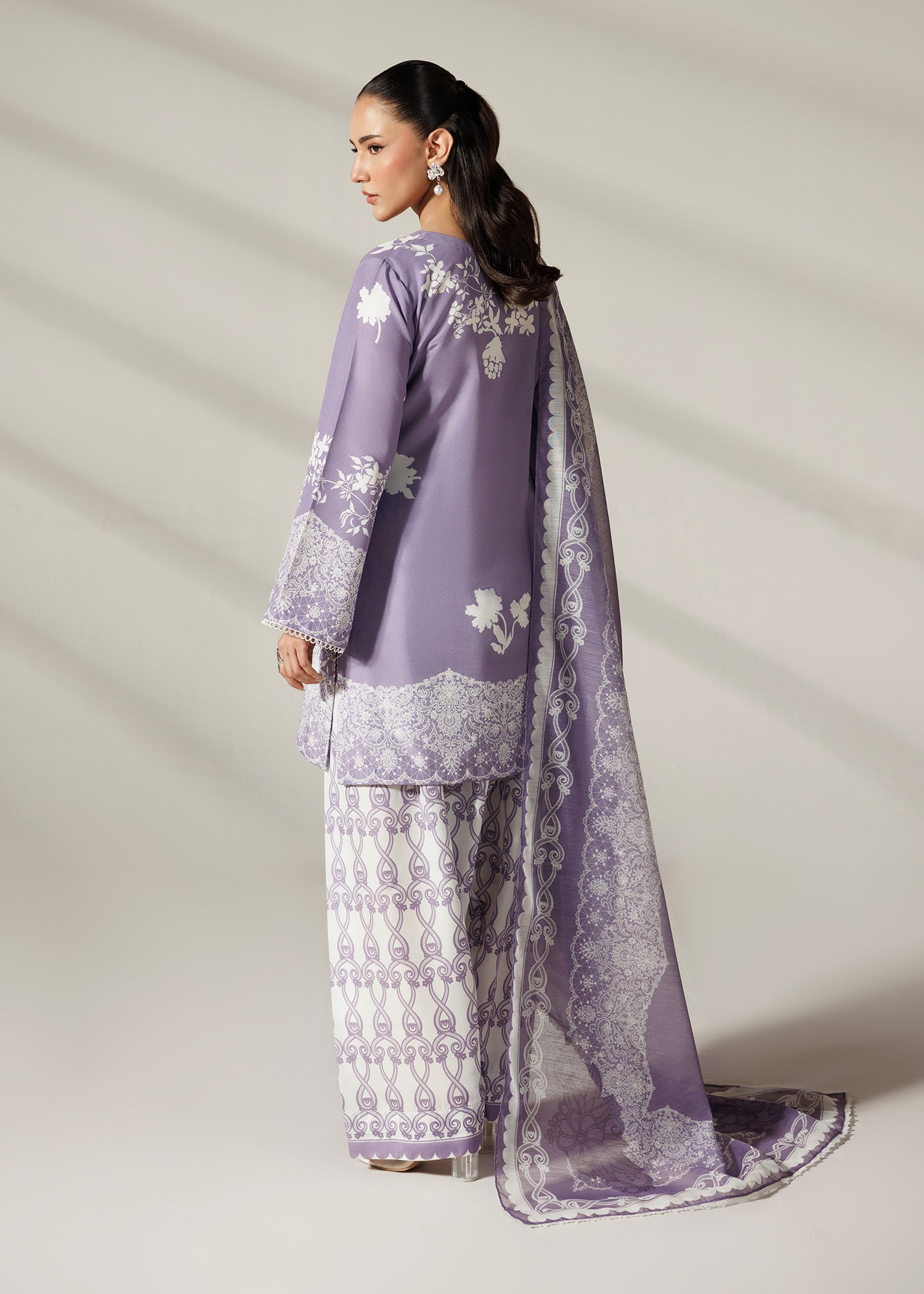 silk finish lawn Kurta Set in Lilac