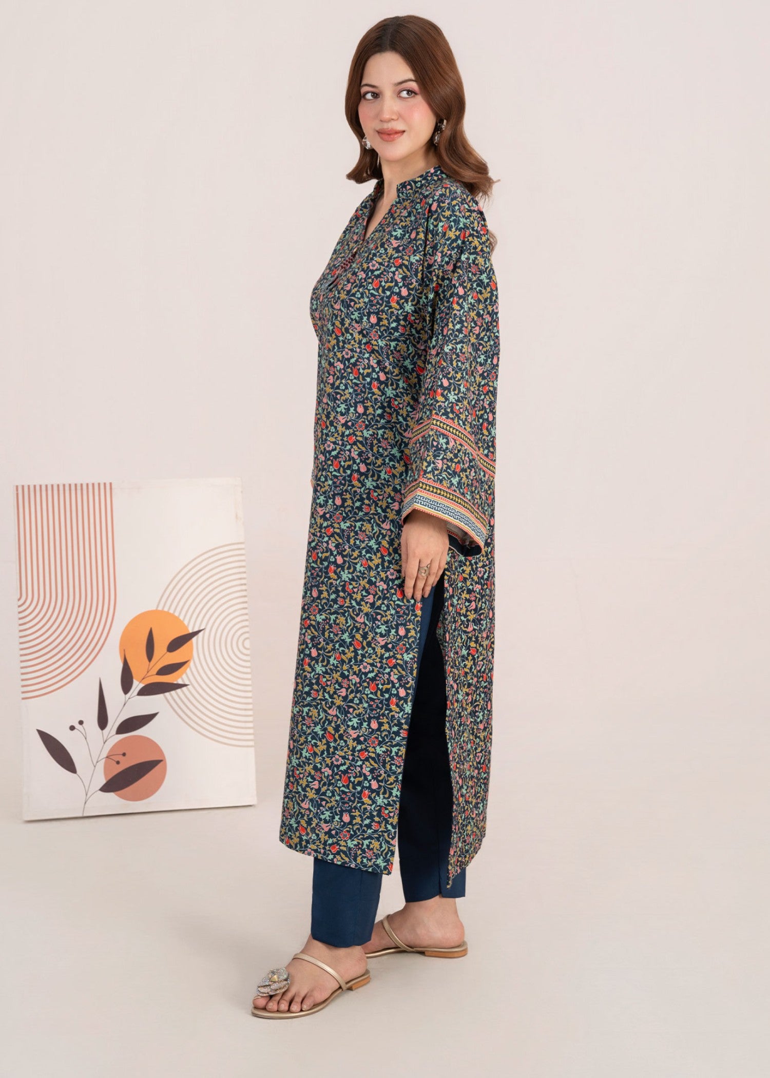 khaddar Kurta Set in Navy blue