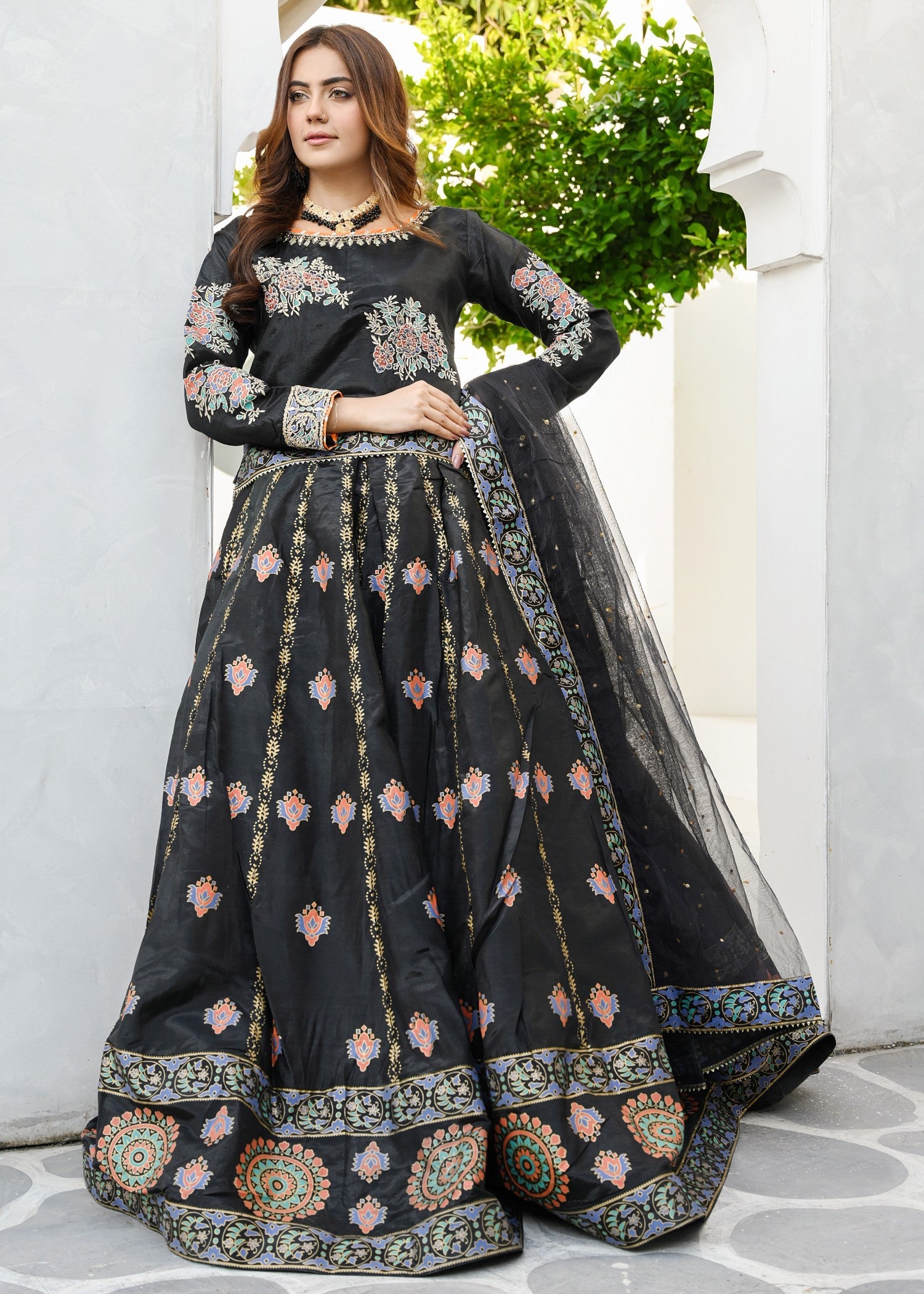 kattan silk Lehenga in Black