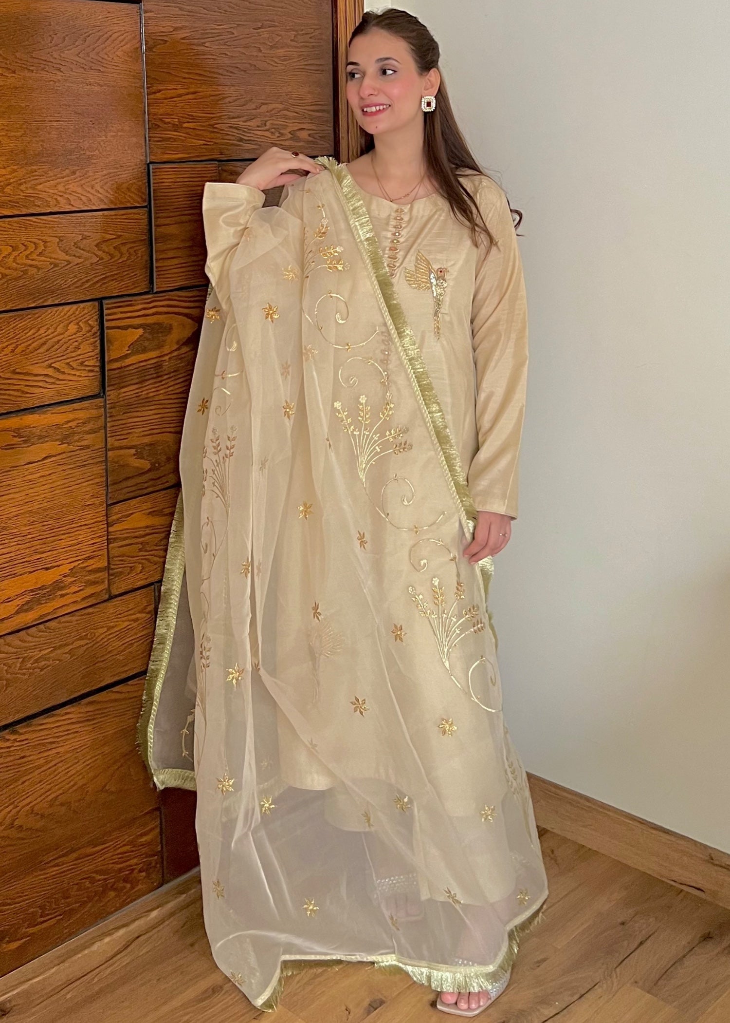 silk Kurta Set in Antique white
