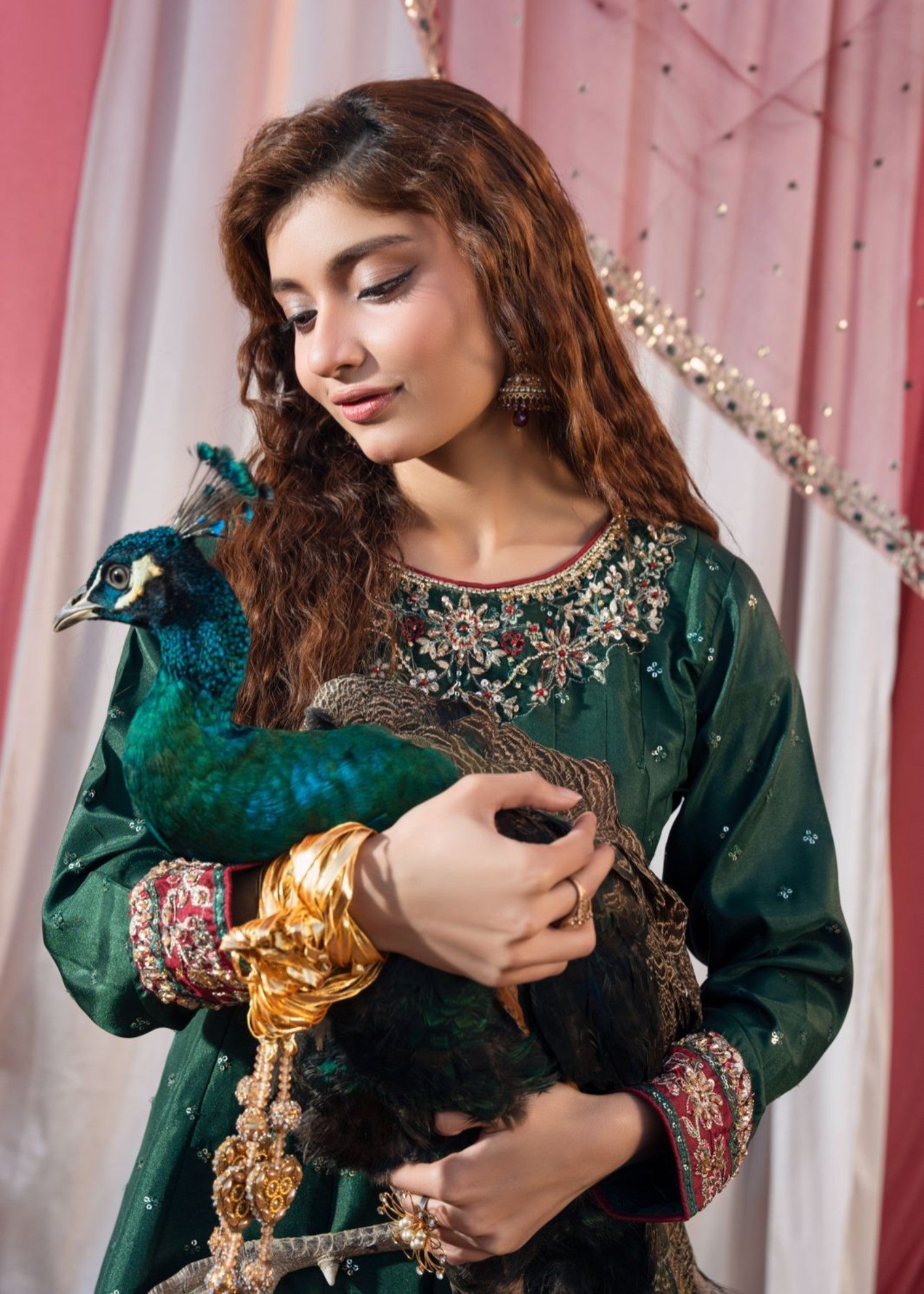 silk Sharara in Bottle green