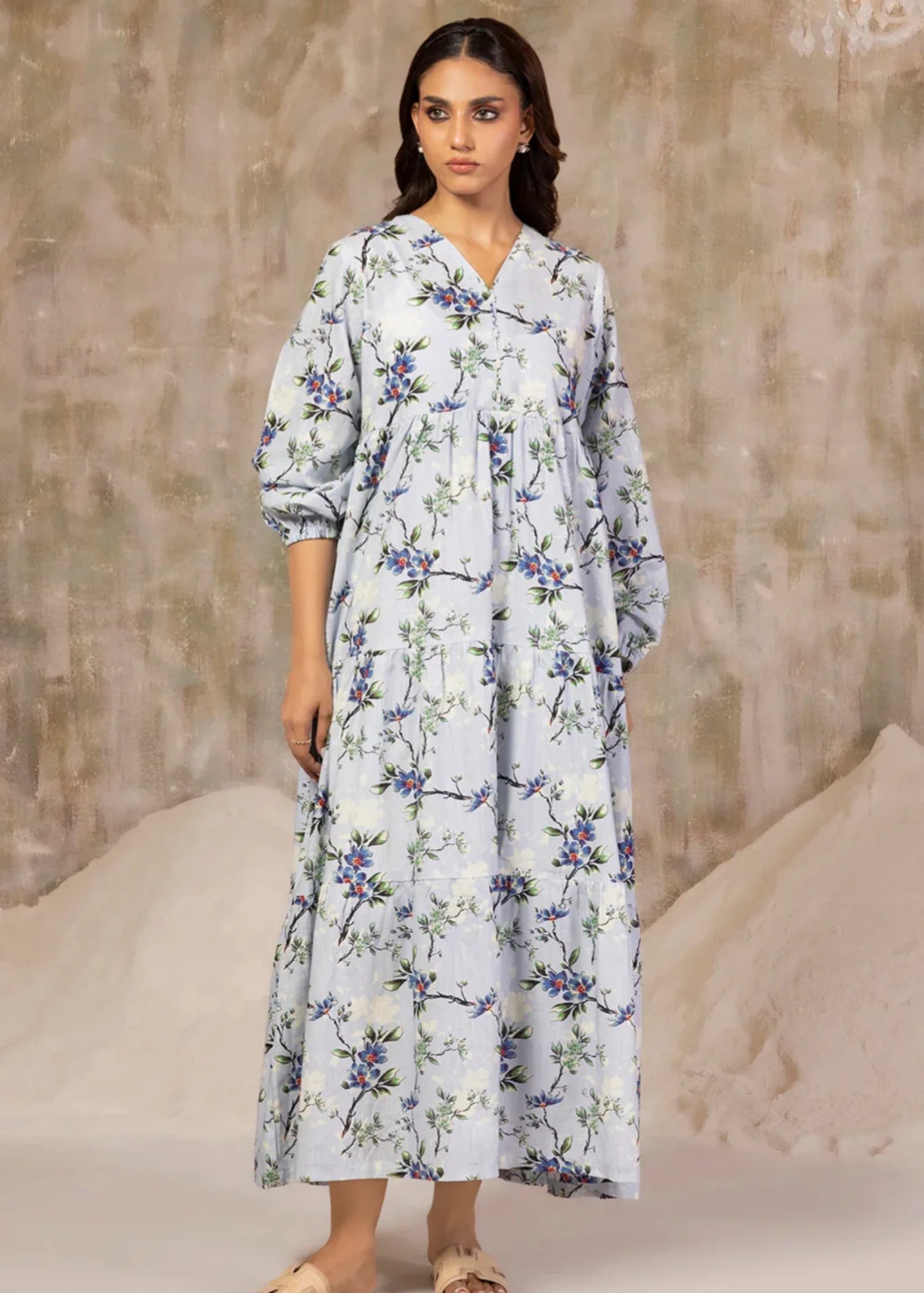 khaddar Maxi in Ice blue
