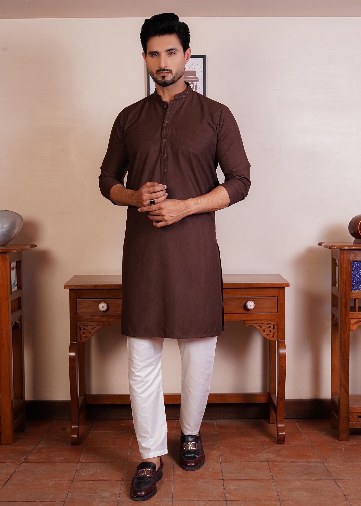 wash & wear Kurta in Dark brown
