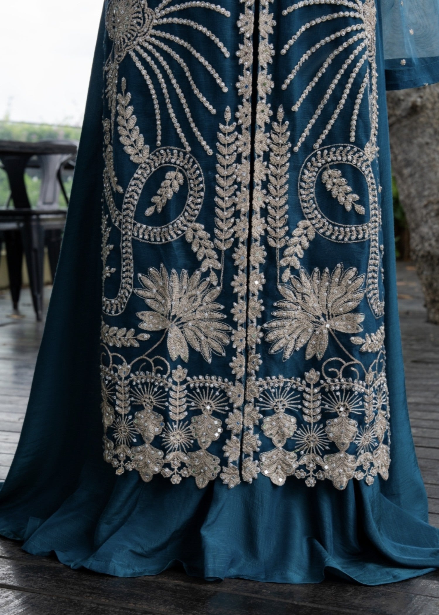 net Lehenga in Teal