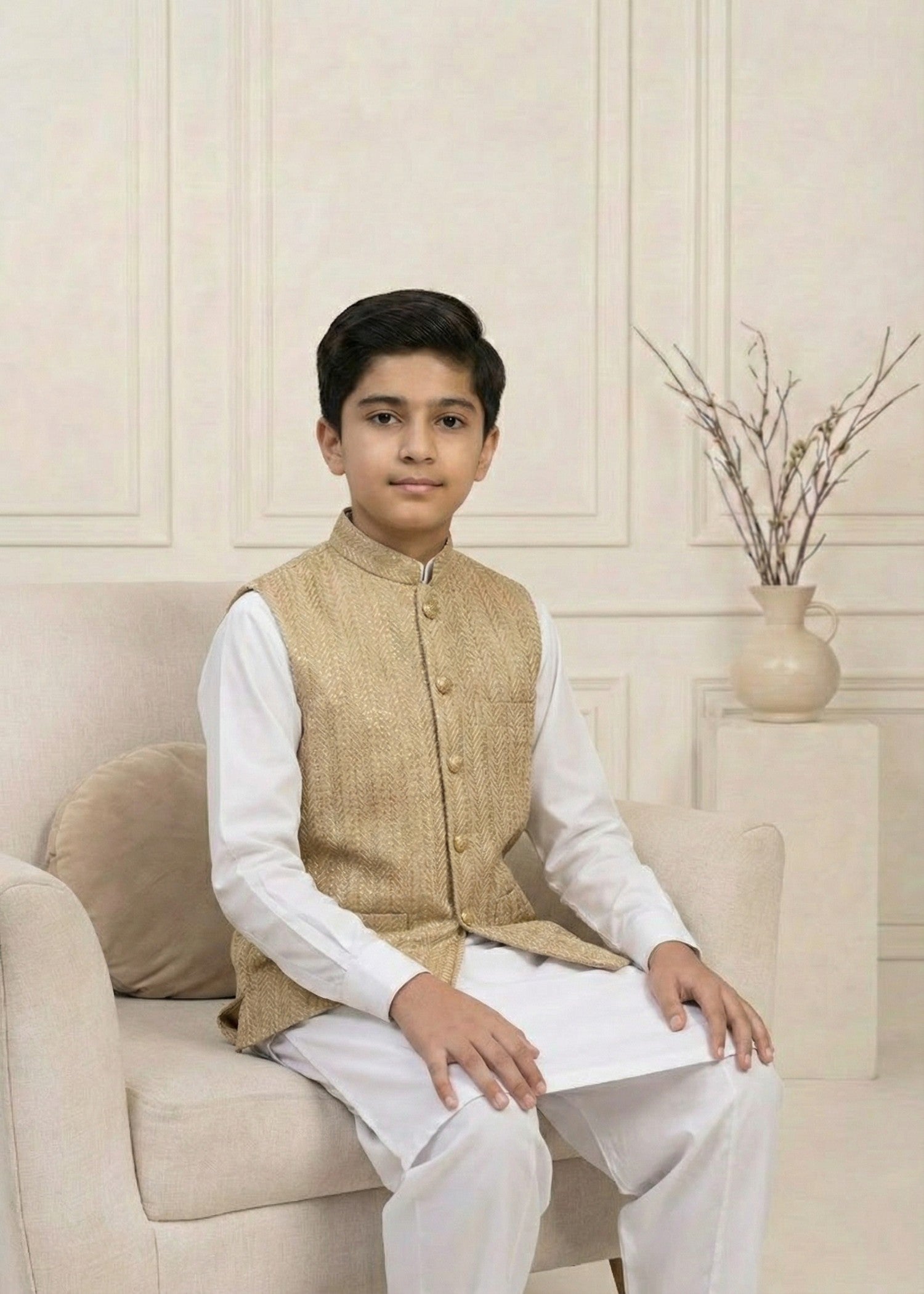 traditional jamawar Waistcoat in Gold