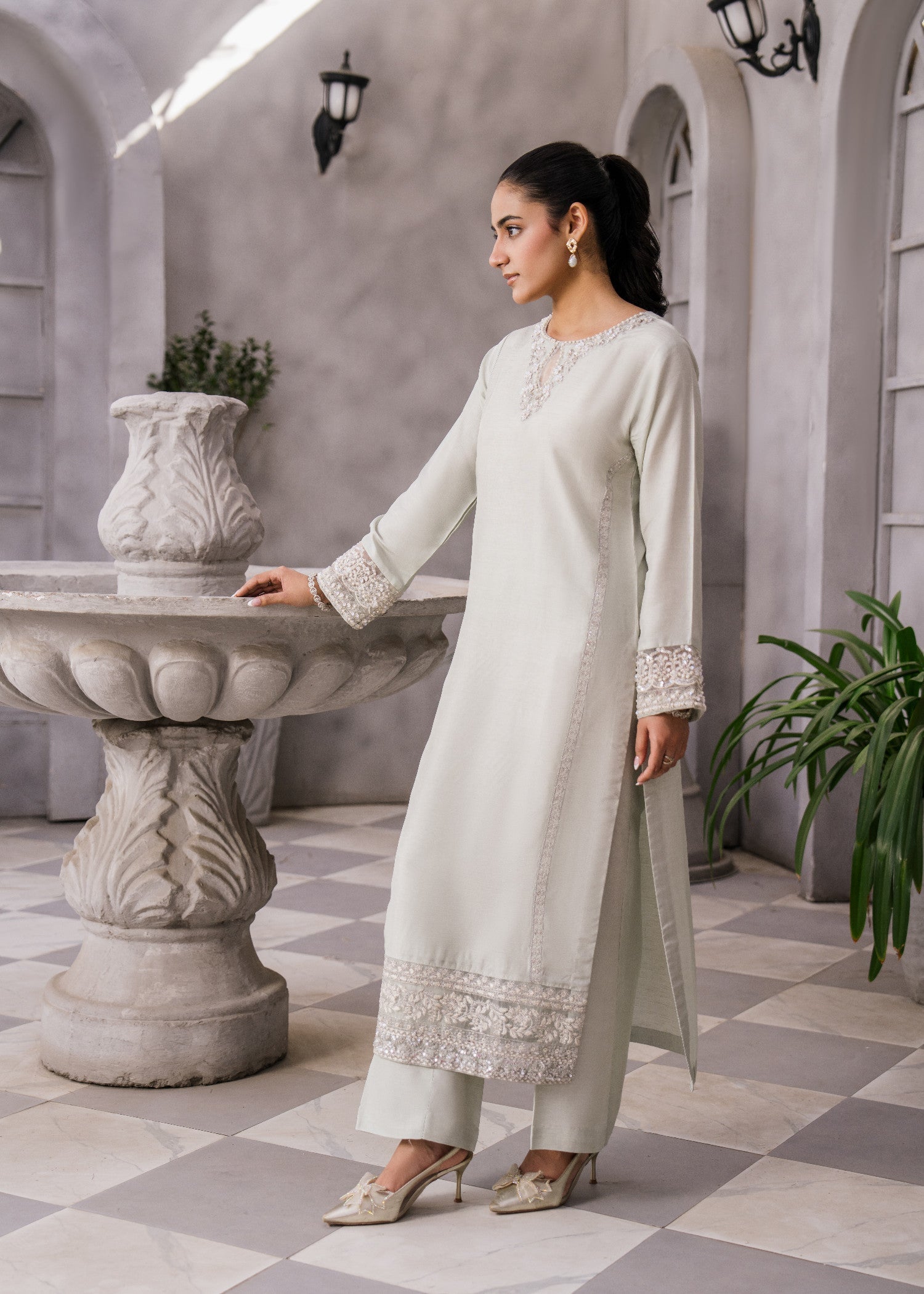 raw silk Kurta Set in Silver