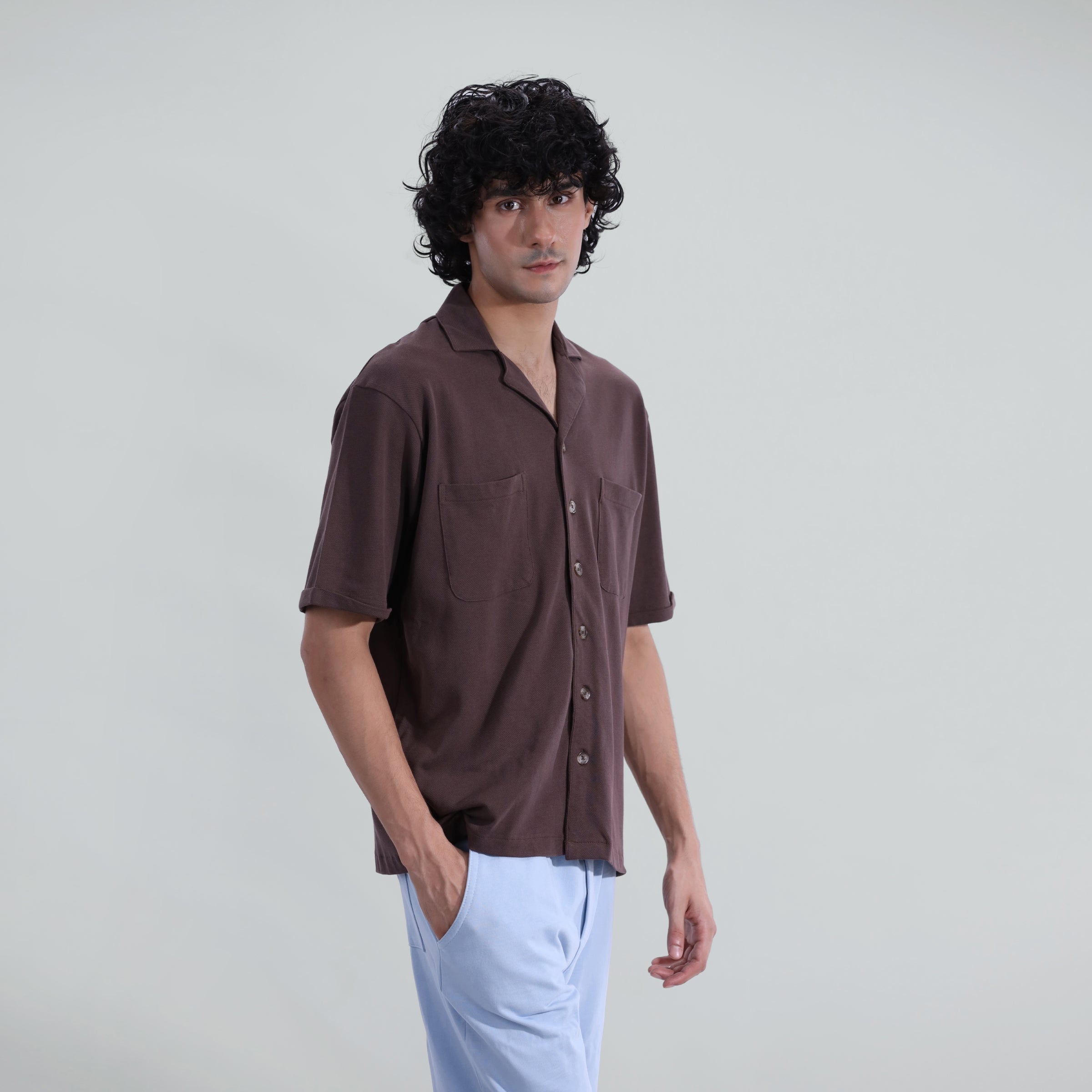 cotton Casual Shirt in Brown