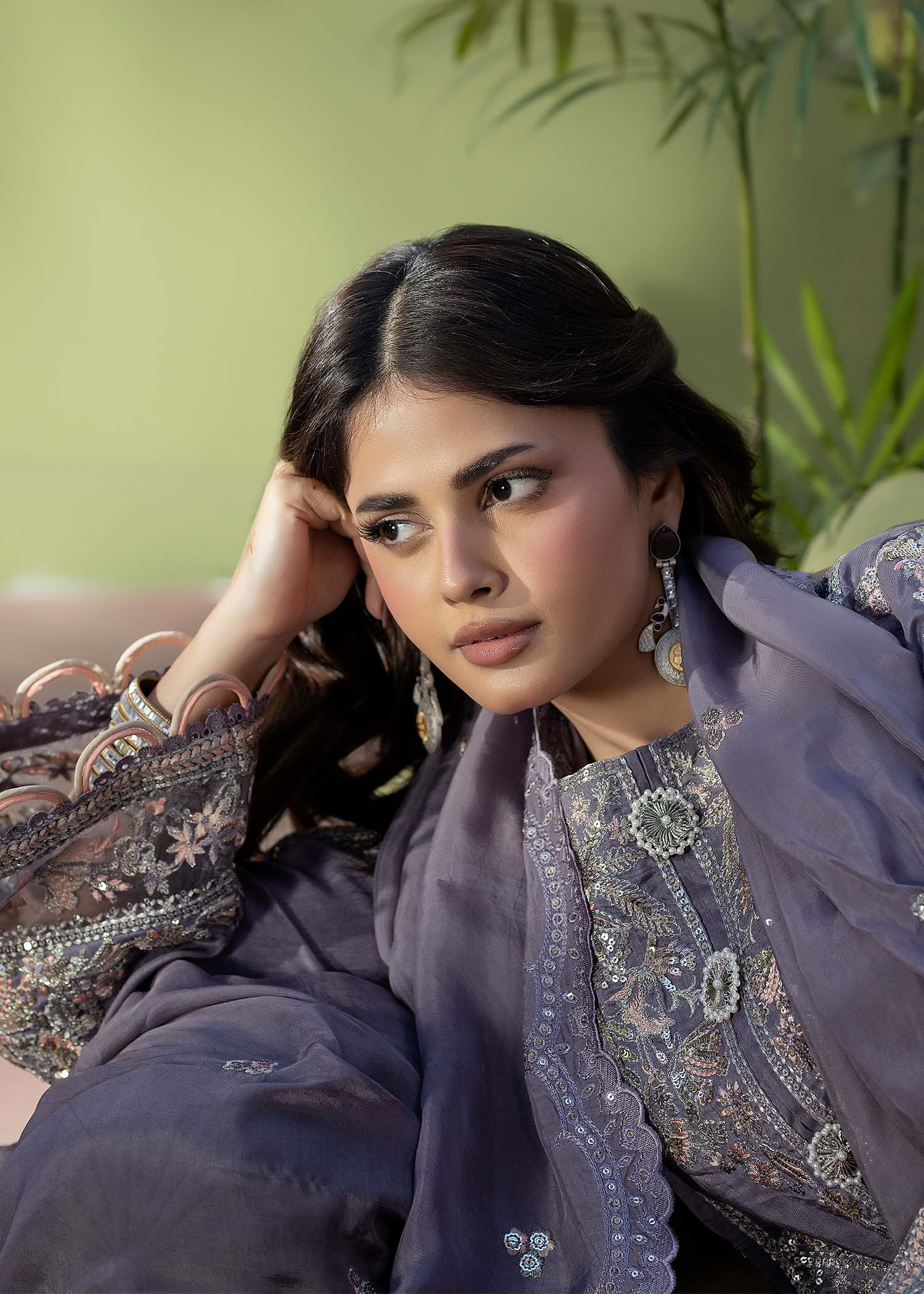 raw silk Kurta Set in Lavender grey