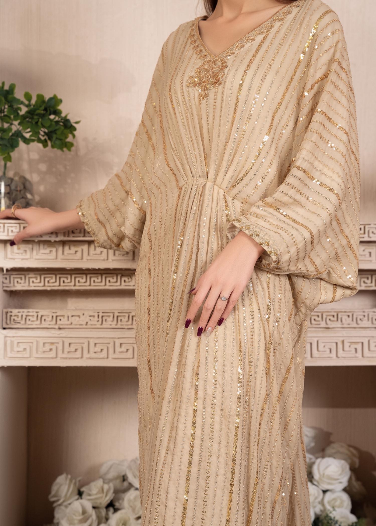 chiffon Kaftan in Beige