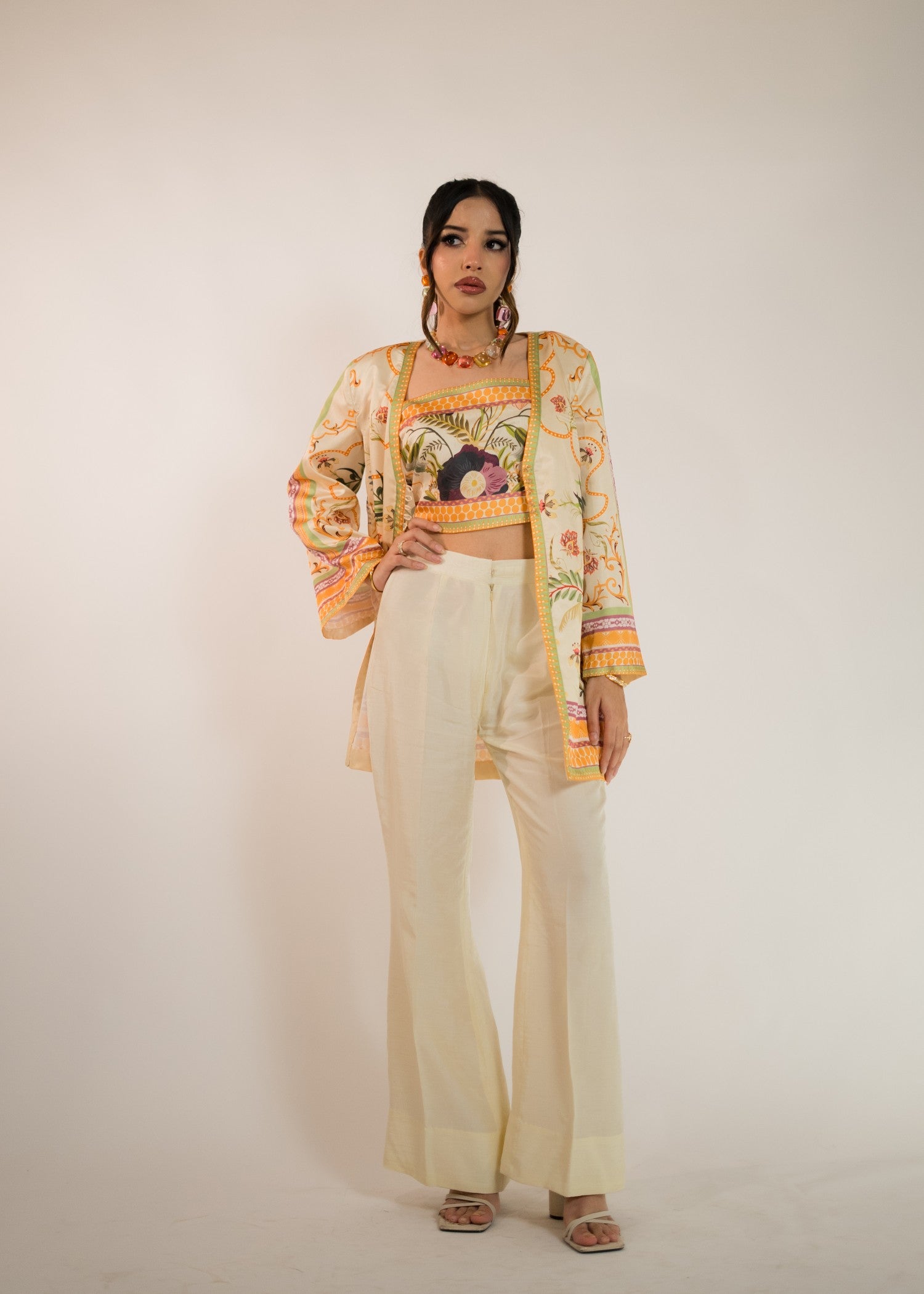 silk charmeuse Jacket in Golden orange, light yellow, pale yellow