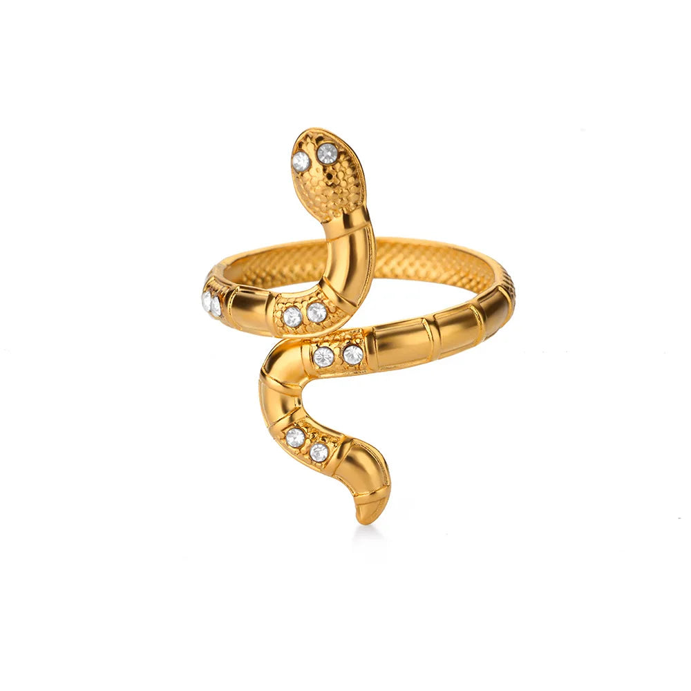 Gold Stainless Steel Snake Rings for Women - Vintage Animal Aesthetic Jewelry
