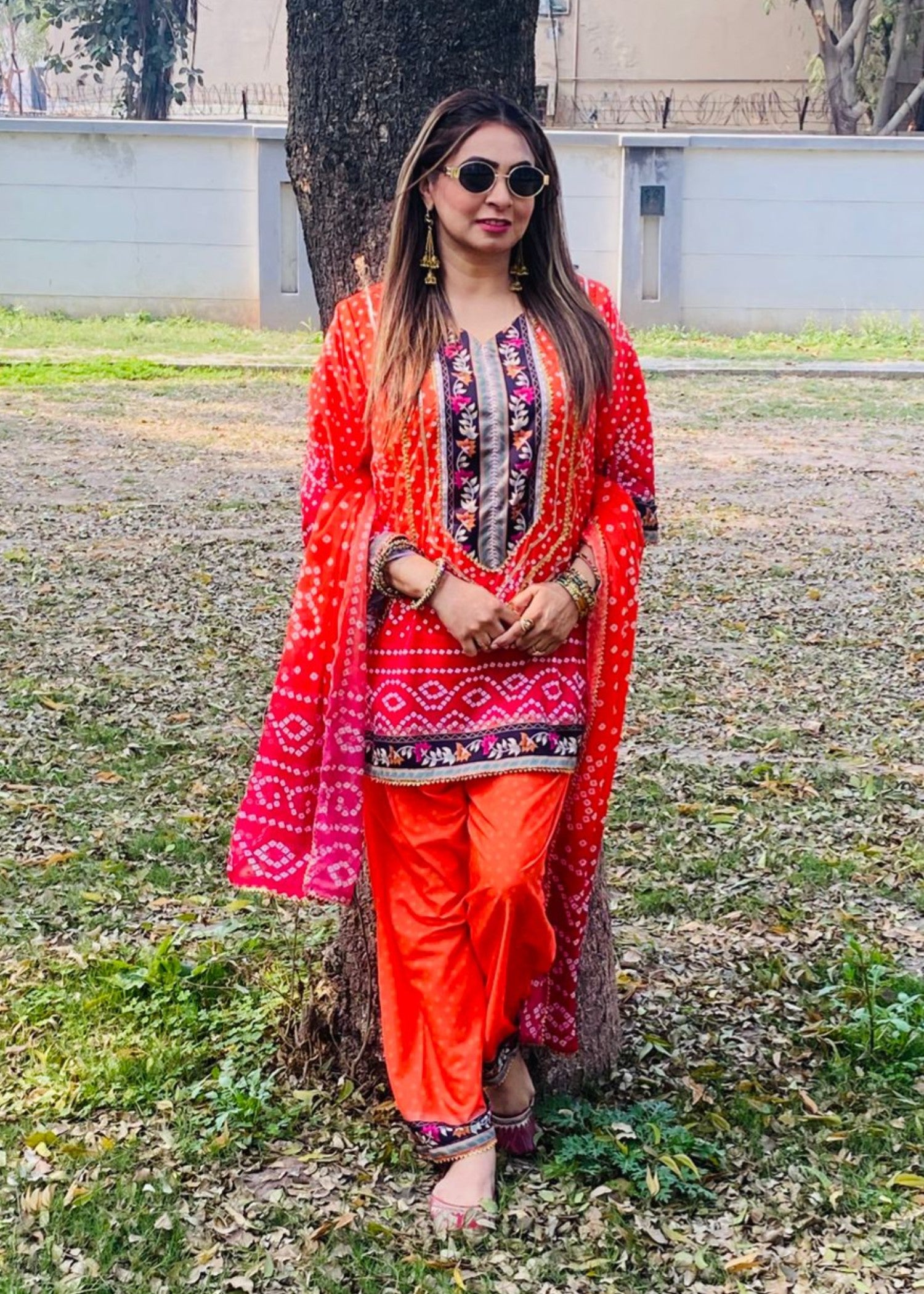 grip Kurta Set in Orange