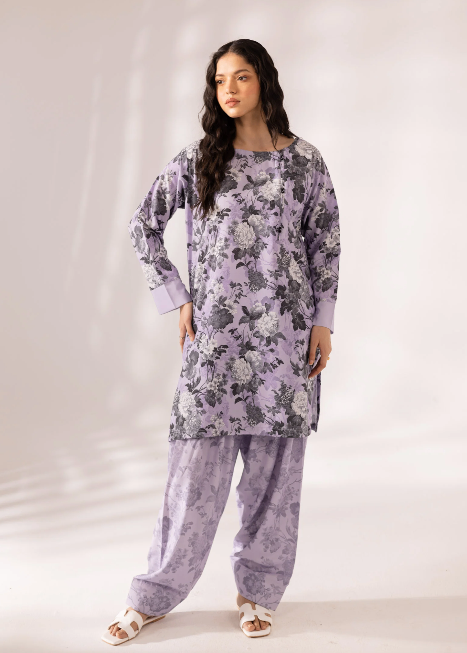 blended khaddar Kurta Set in Mauve