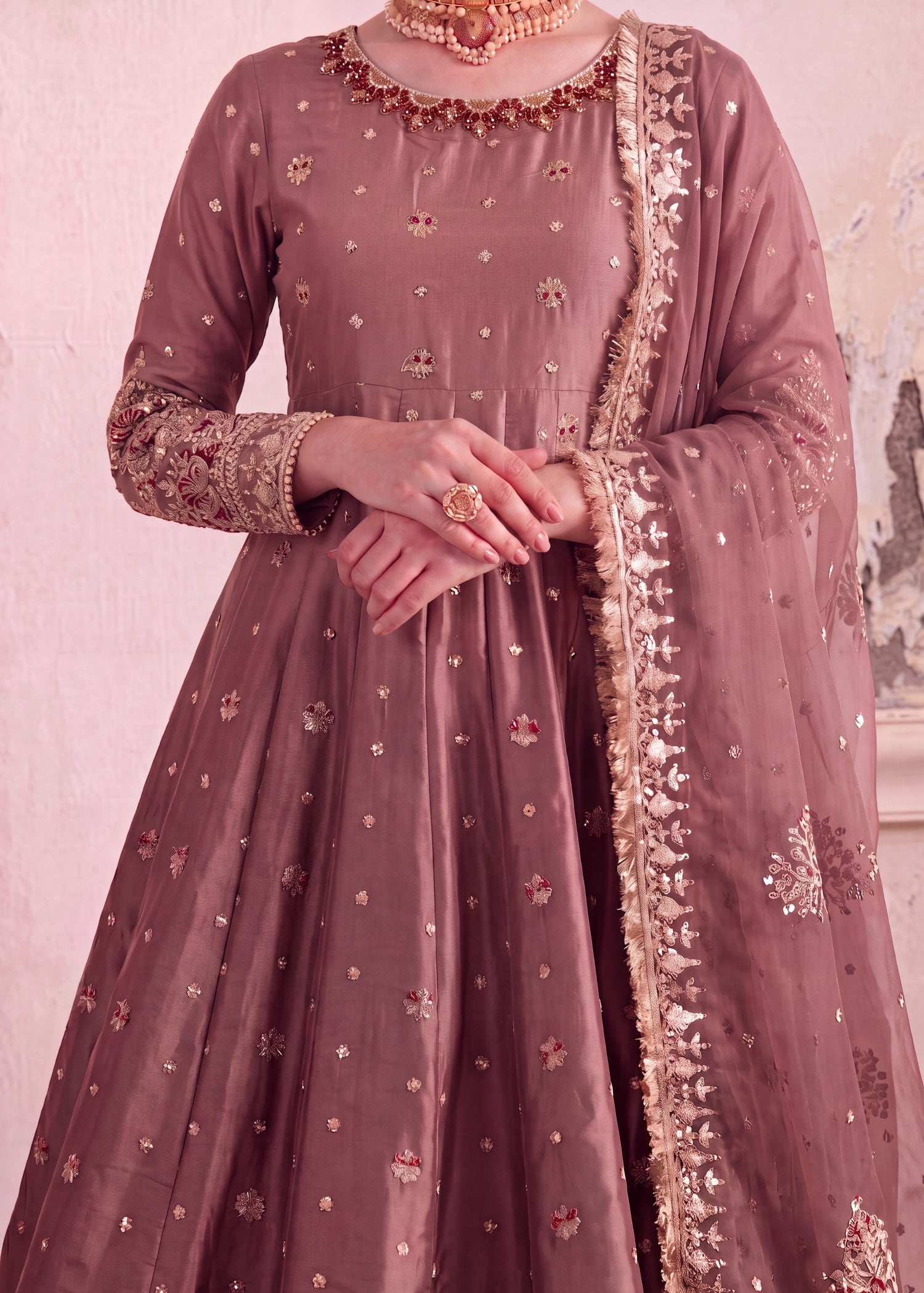 silk Pishwas in Chestnut brown