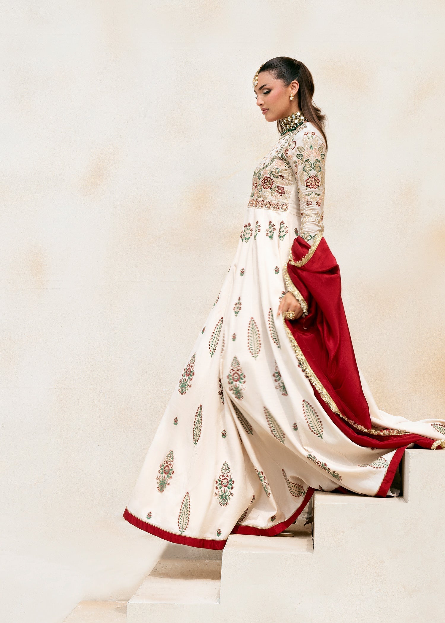 raw silk Pishwas in Ivory