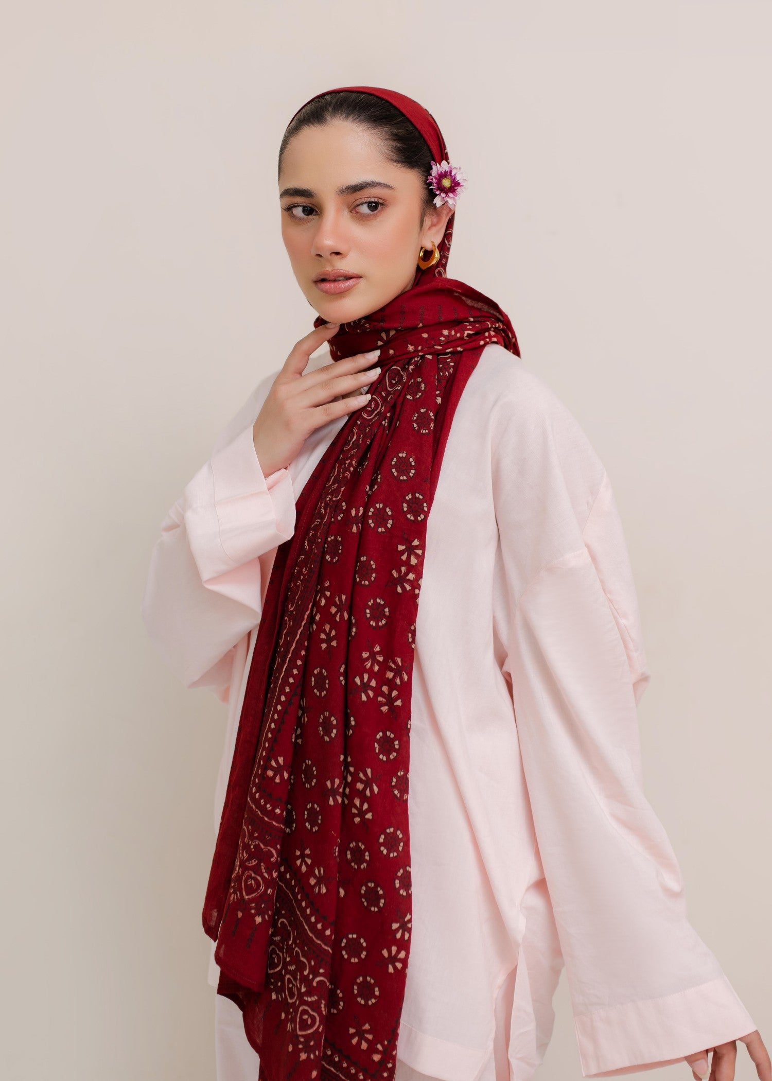 lawn cotton Hijab in Deep carmine