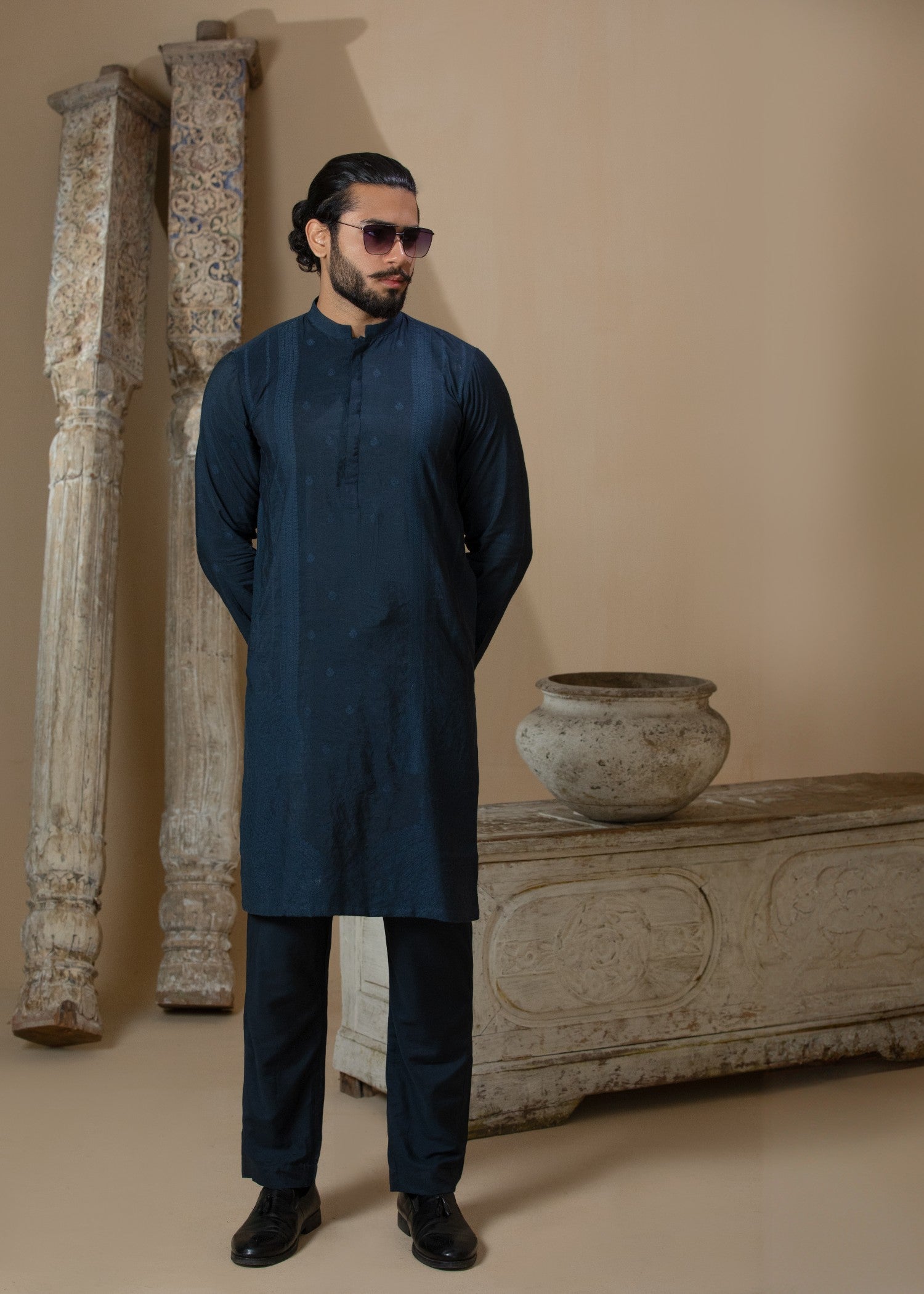 cotton silk Kurta Set in Midnight blue