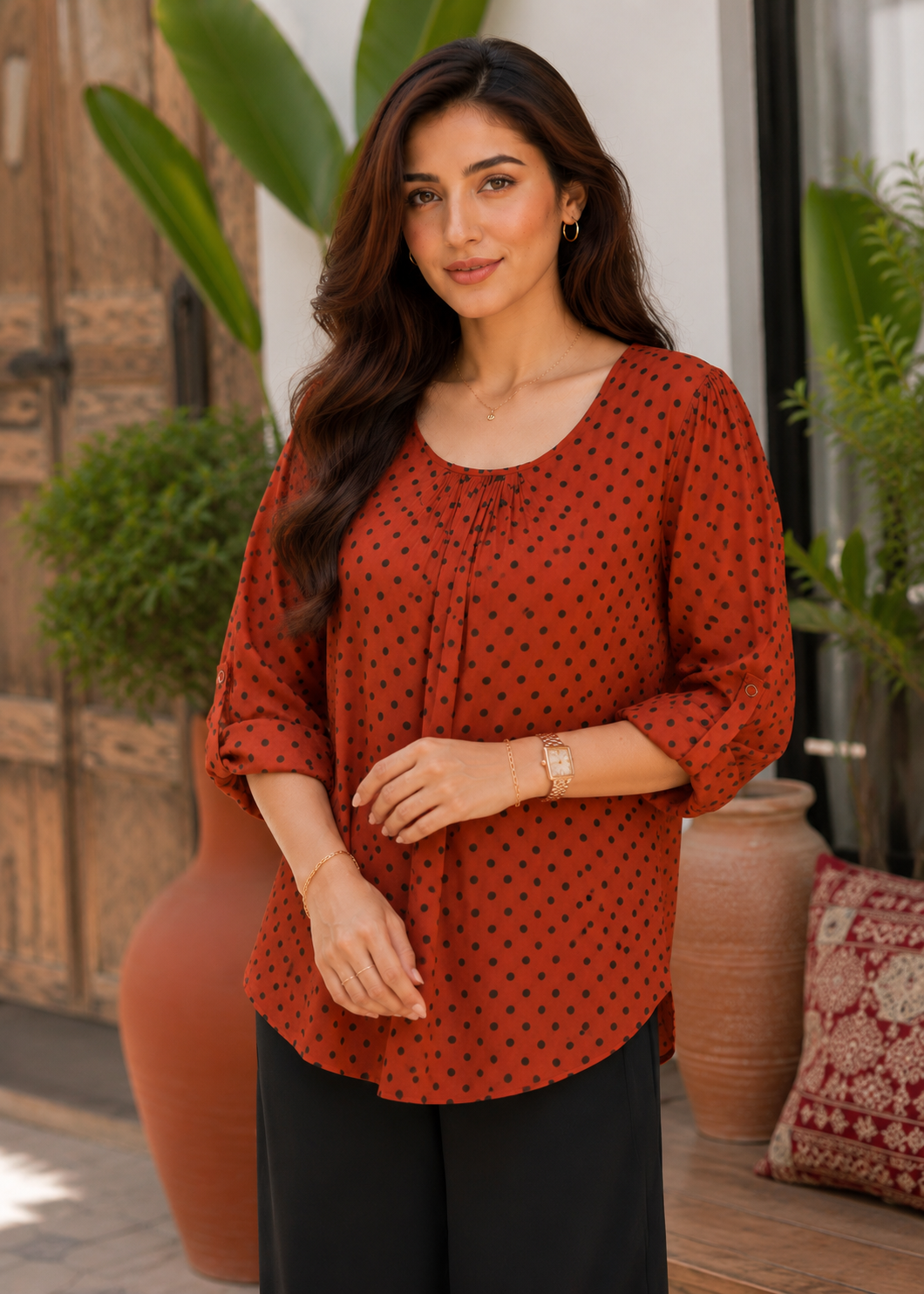 chiffon Top in Rust orange