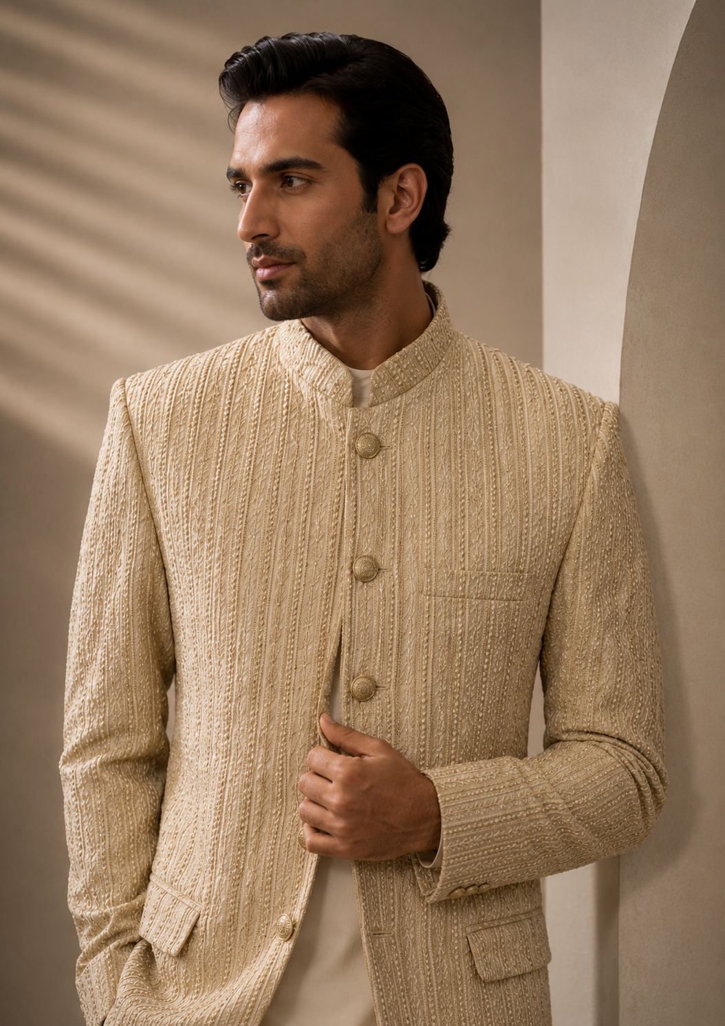 raw silk Prince Coat in Champagne