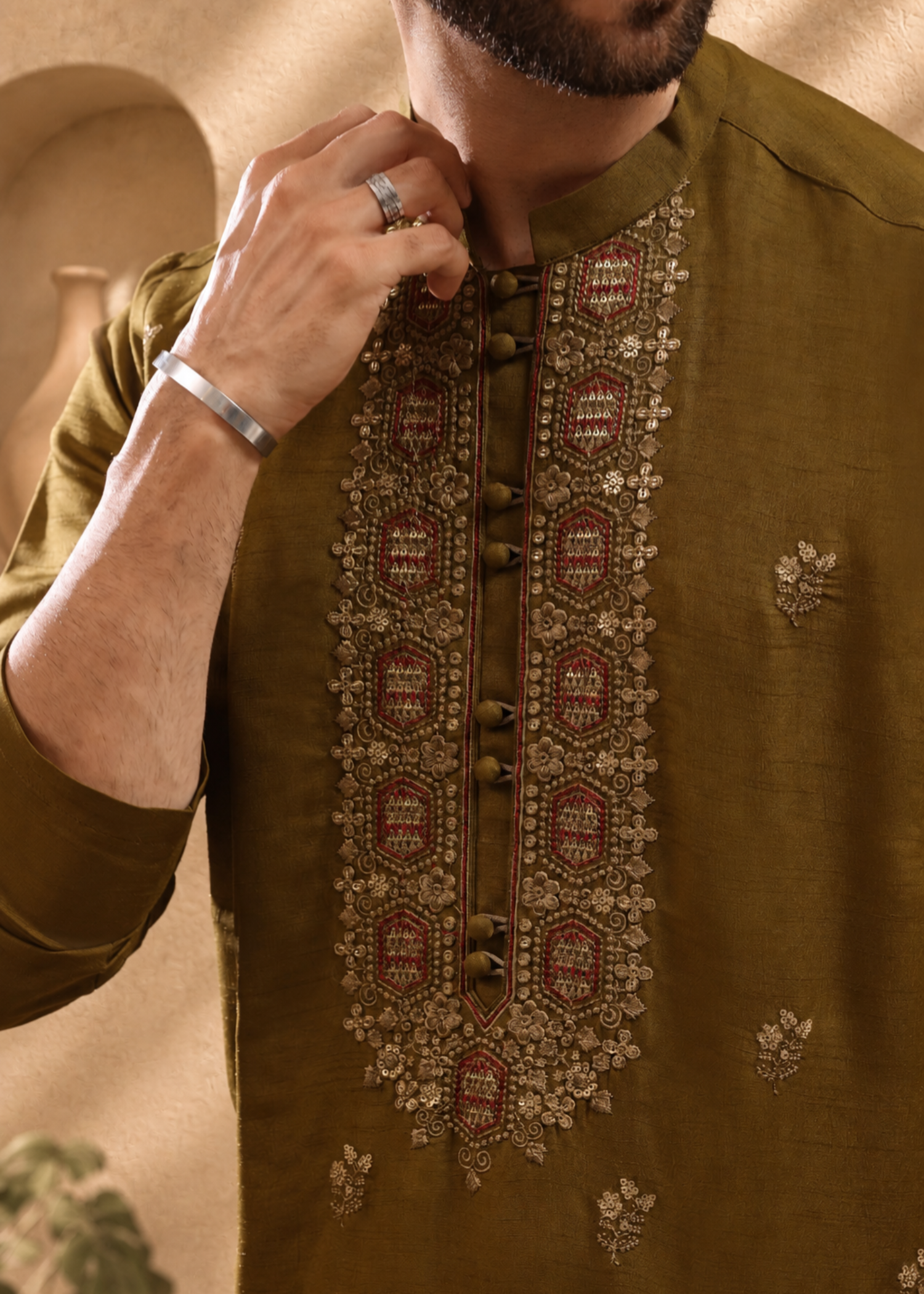 raw silk Waistcoat in Olive green - view 7